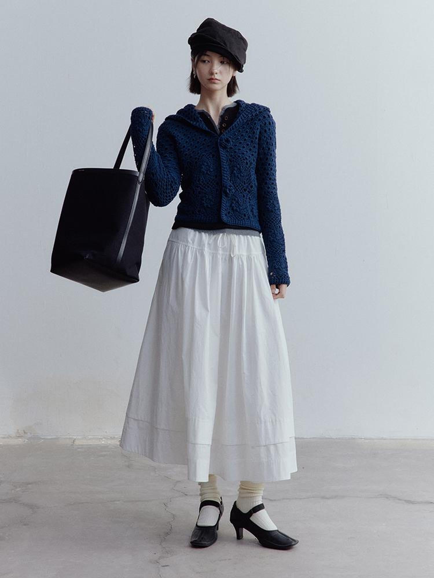 FUSSED Midnight Garden Hand Crochet Lace Rose Evening Blue Cardigan