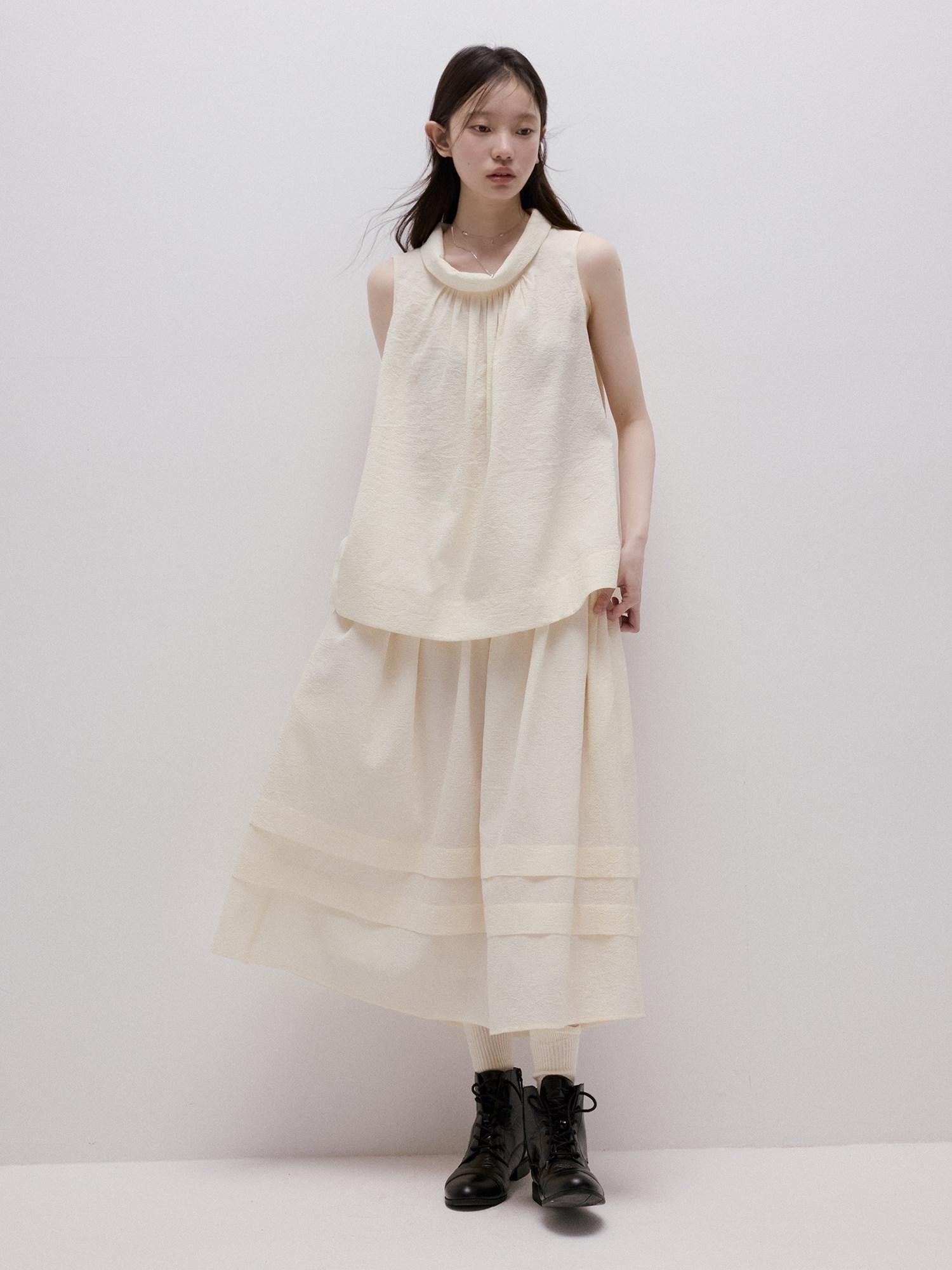 FUSSED Milk Mist White Bubble Layered Sleeveless Women&