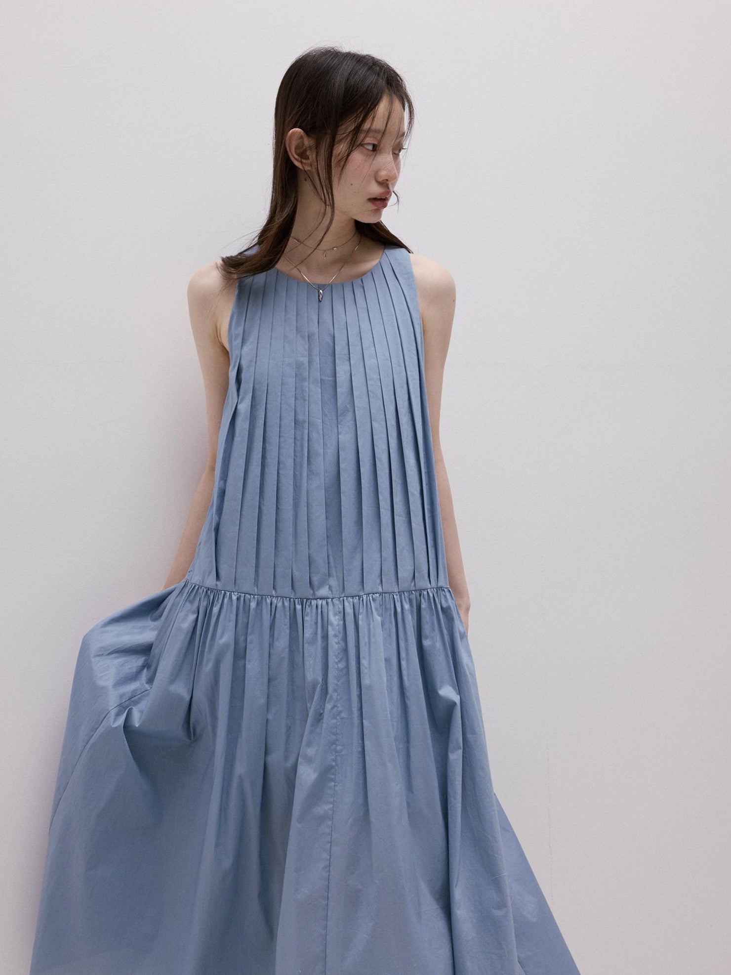 FUSSED Mist Blue Heavy Pleated Aline Women&