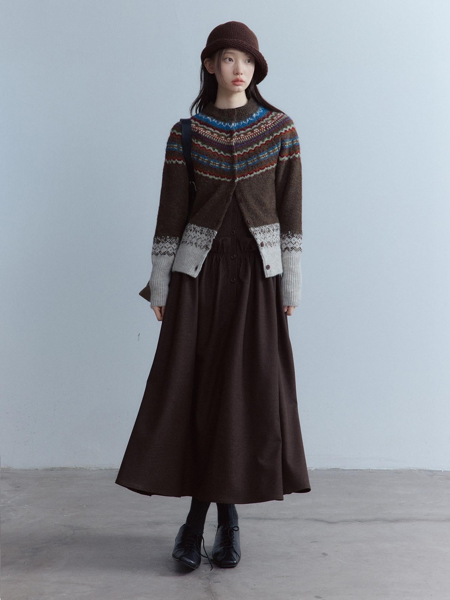 FUSSED Mist Brown 3d Ruffle Patchwork Twist Pleat Women&