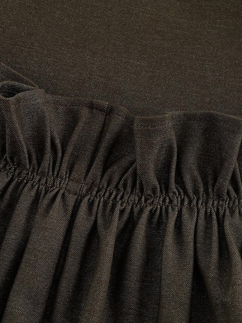 FUSSED Mist Brown 3d Ruffle Patchwork Twist Pleat Women&