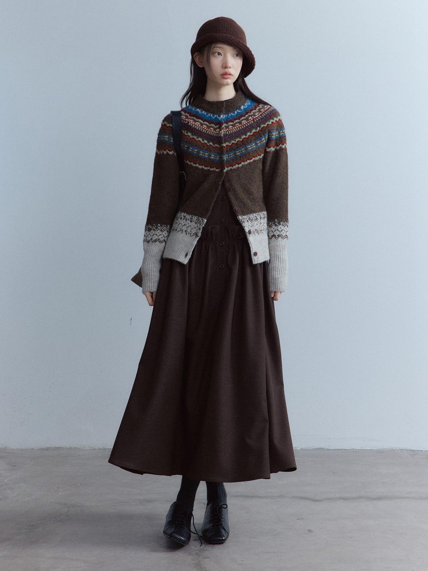 FUSSED Mist Brown 3d Ruffle Patchwork Twist Pleat Women&