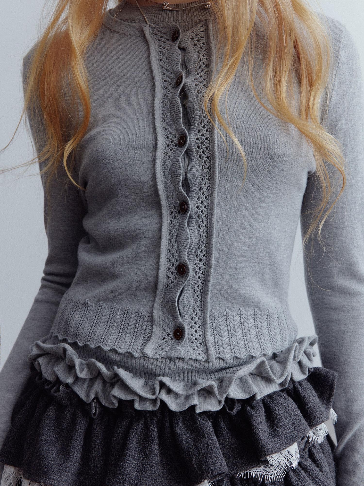 FUSSED Mist Gray 3d Ruffle Openwork Women&