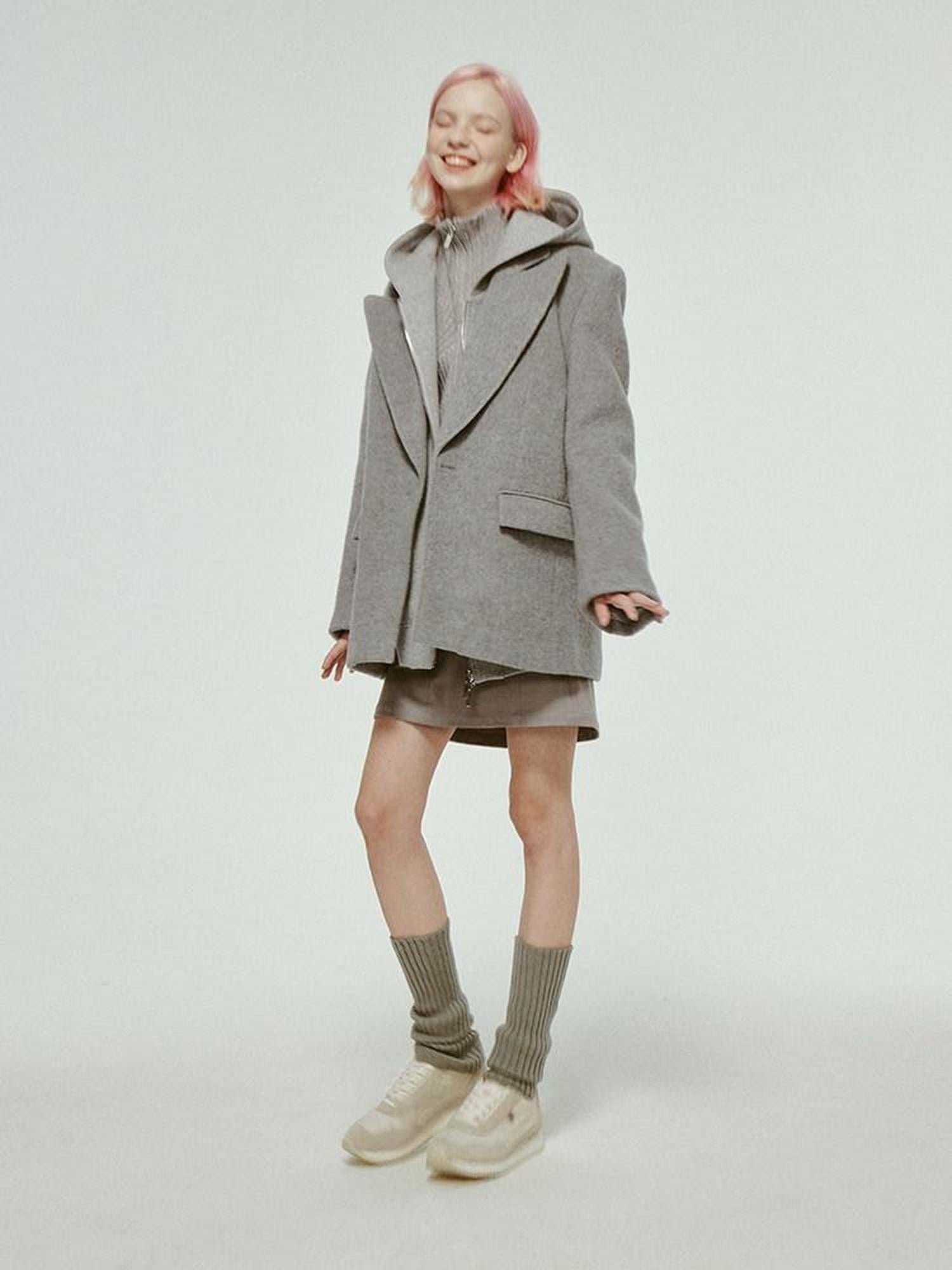FUSSED Mist Gray Short Plush Notched Lapel Women&
