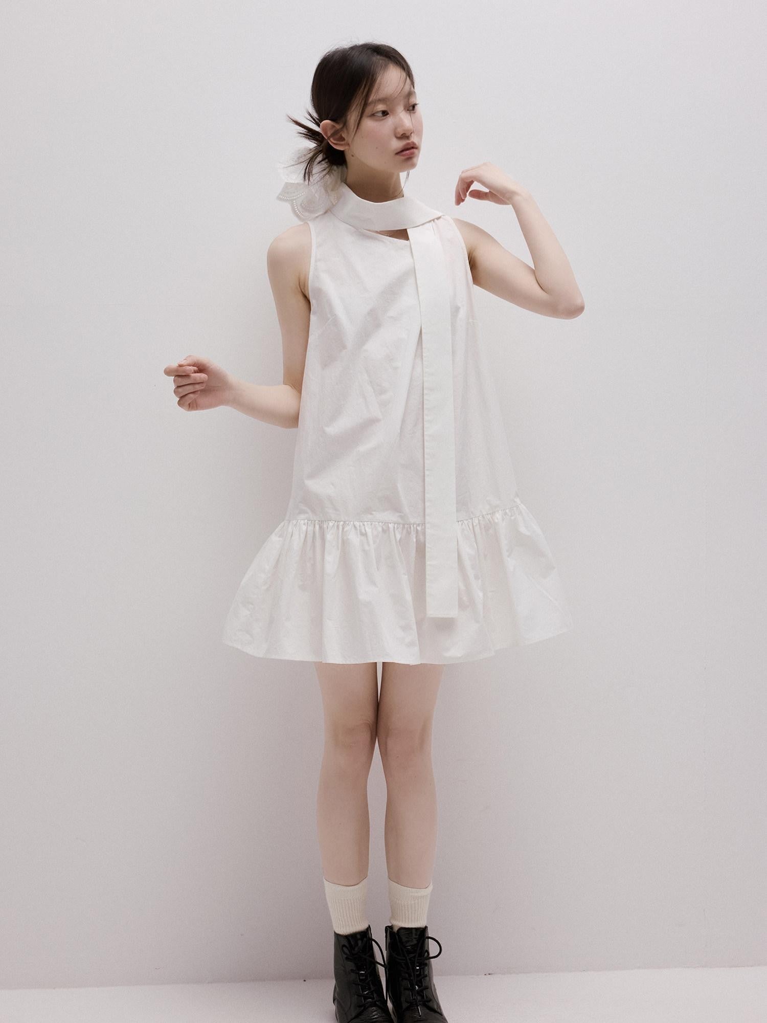 FUSSED Mist White Layered 3d Ribbon Tie A Line Women&