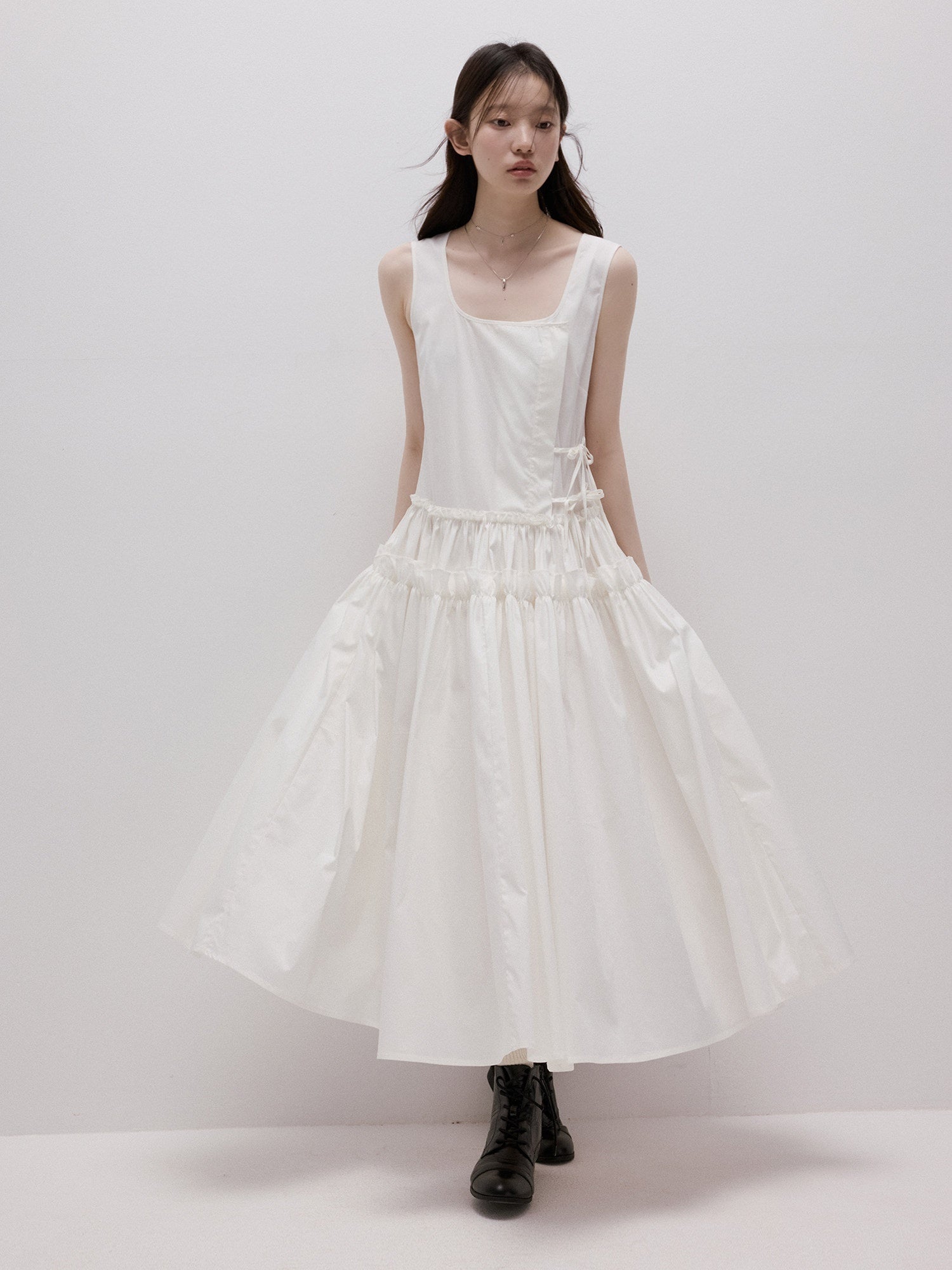 FUSSED_Mist_White_Layered_Splice_Gathered_Oversized_Hem_Women&