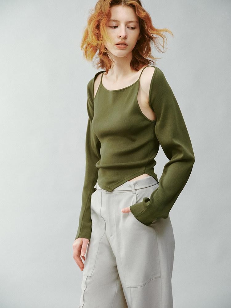 FUSSED Misty Green Asymmetrical Draped Knit Women&