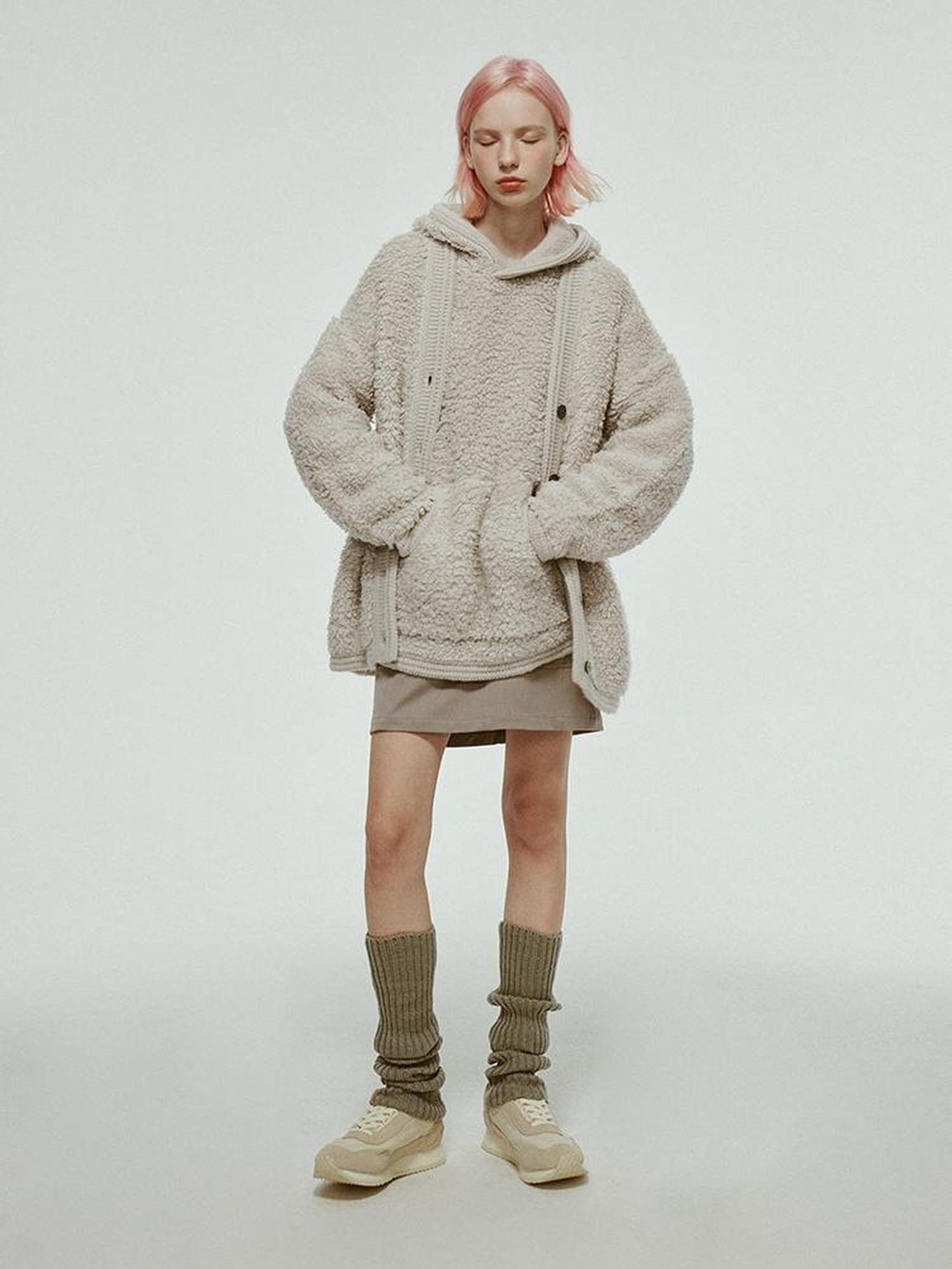 FUSSED Misty Wool Loop Knit Cardigan V Neck T Shirt Long Sleeve