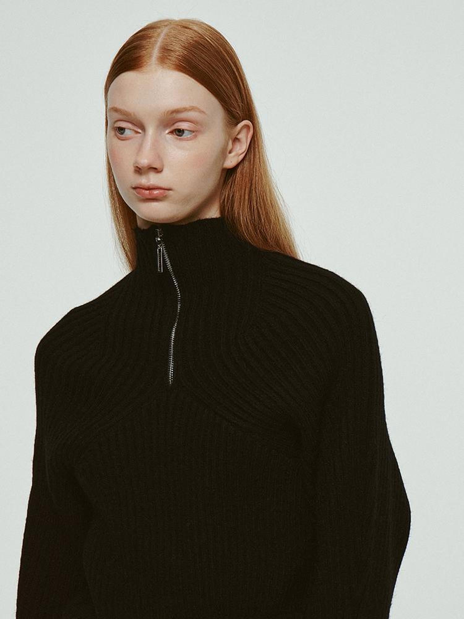 FUSSED Mohair Blend High Neck Zip Up Sweater
