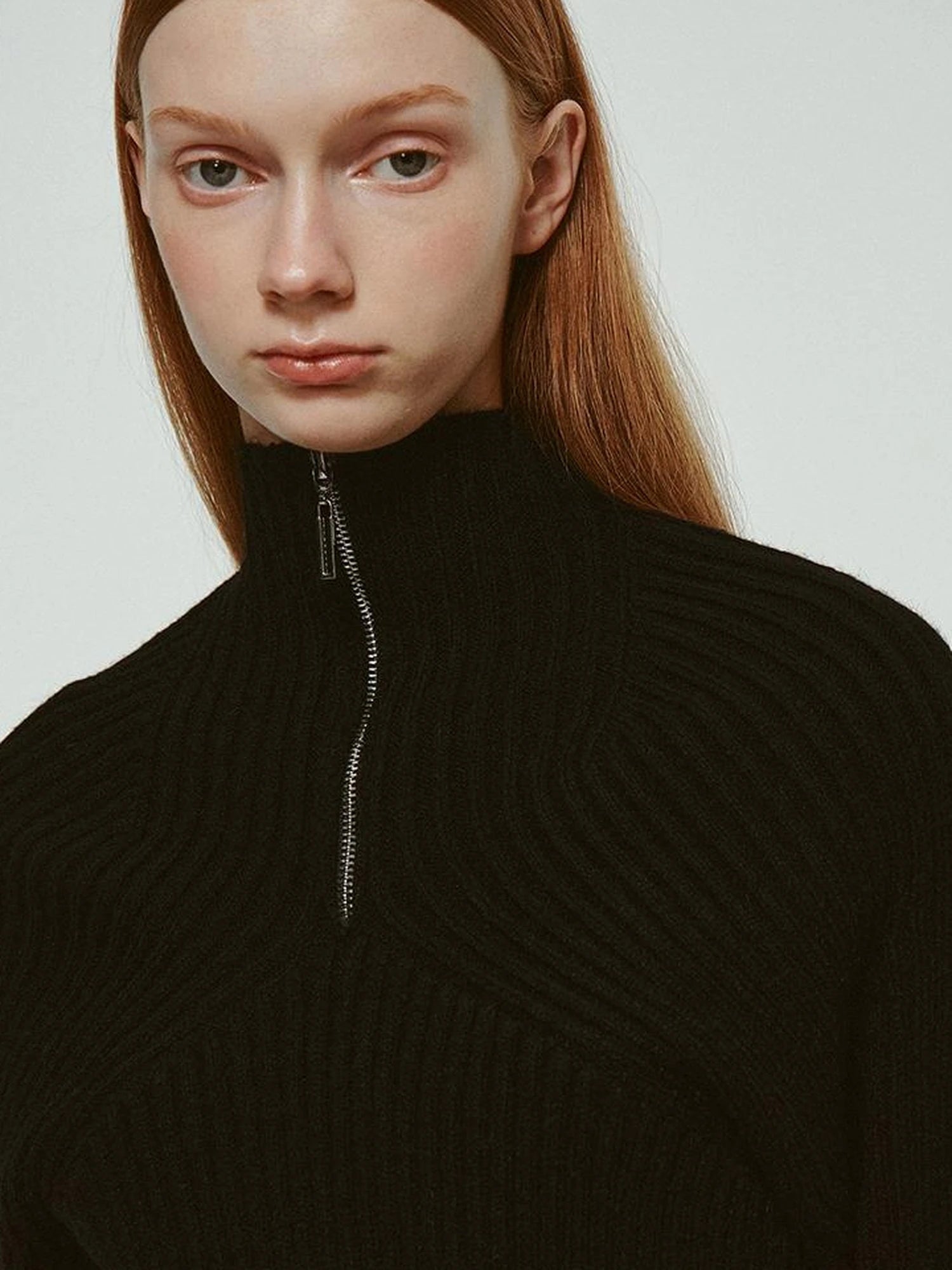 Mohair Blend High Neck Zip Up Sweater