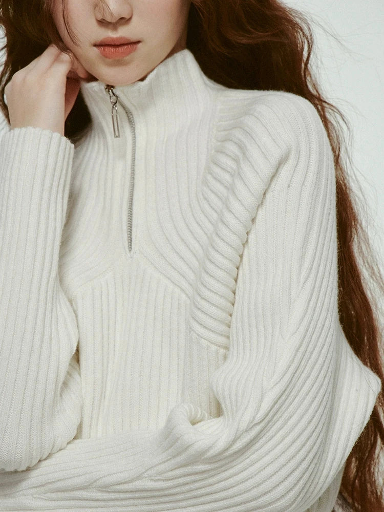 Mohair Blend High Neck Zip Up Sweater