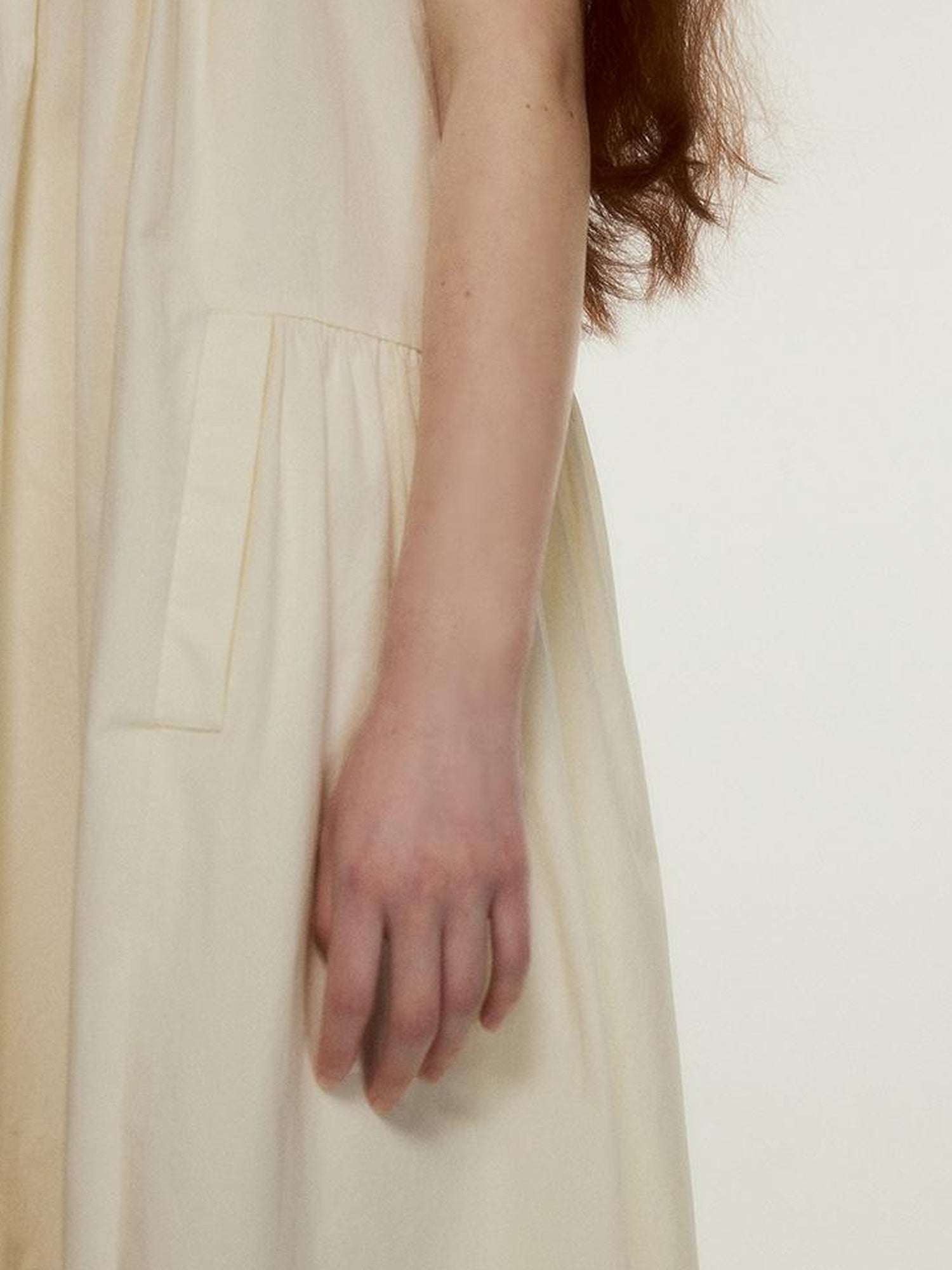 FUSSED Mohair Collar Cotton Shirred Dress With Lace Trim