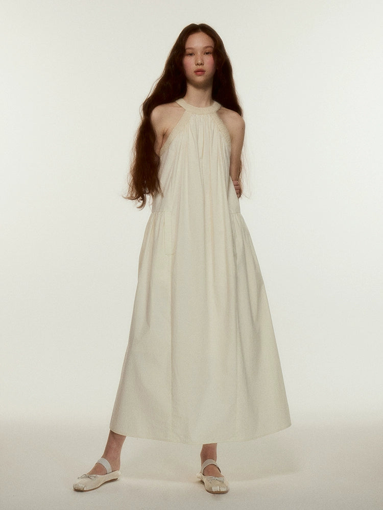 FUSSED_Mohair_Collar_Cotton_Shirred_Dress_With_Lace_Trim_MISSTT