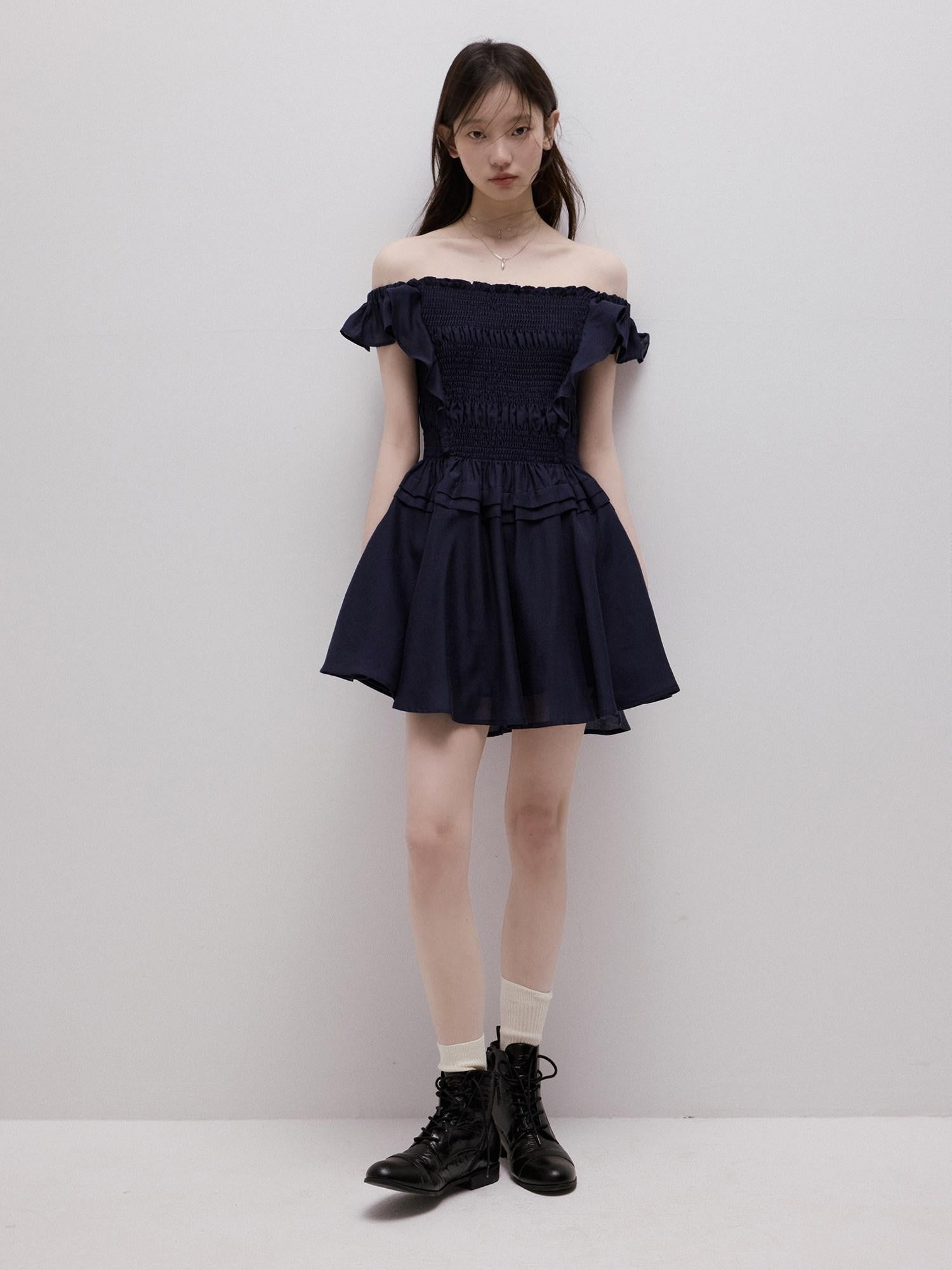 FUSSED Moon Blue Ruching Layered Tie Convertible Women&