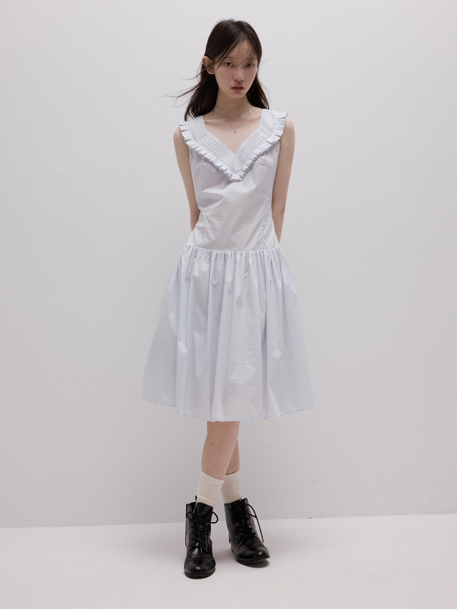 FUSSED_Moonlight_Blue_Layered_Pintuck_Heavy_Splice_Women&