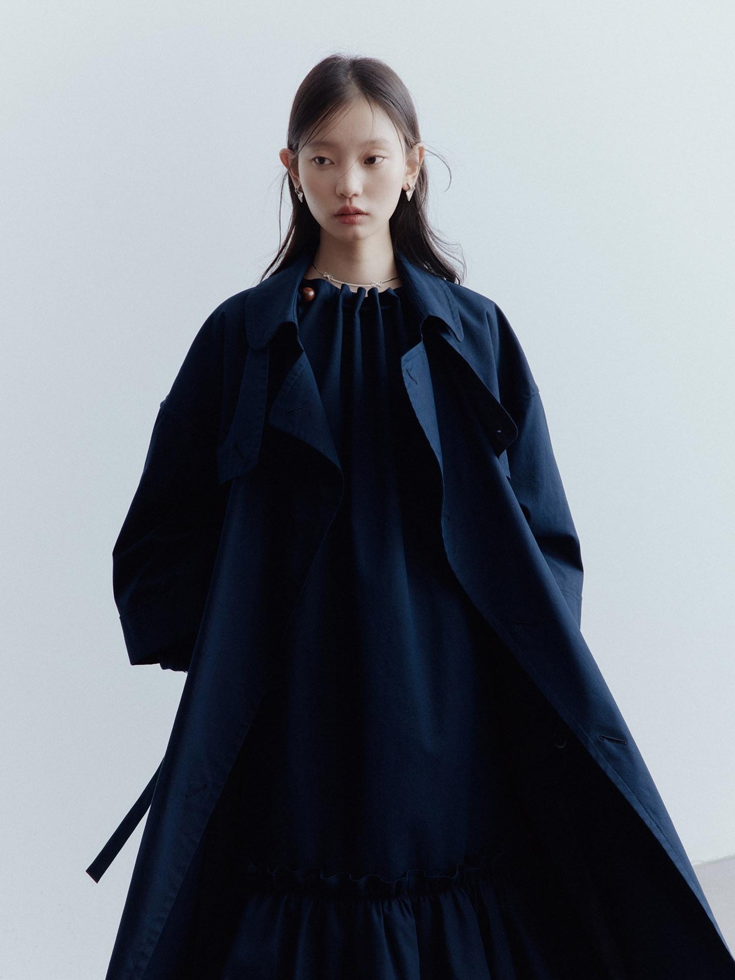 FUSSED Moonshadow Blue Longline Oversized Street Notched Lapel Single Breasted Coat