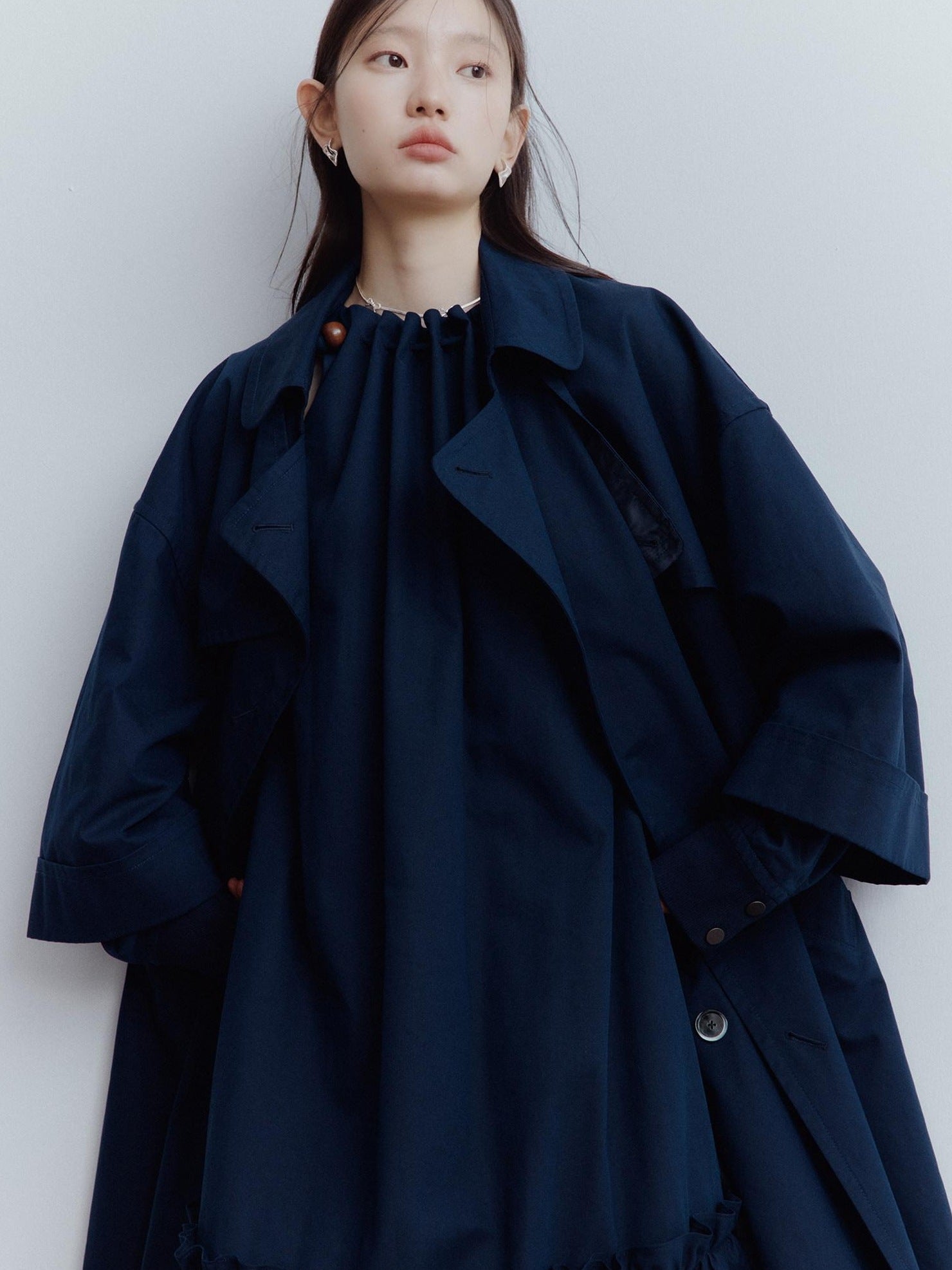 FUSSED Moonshadow Blue Longline Oversized Street Notched Lapel Single Breasted Coat