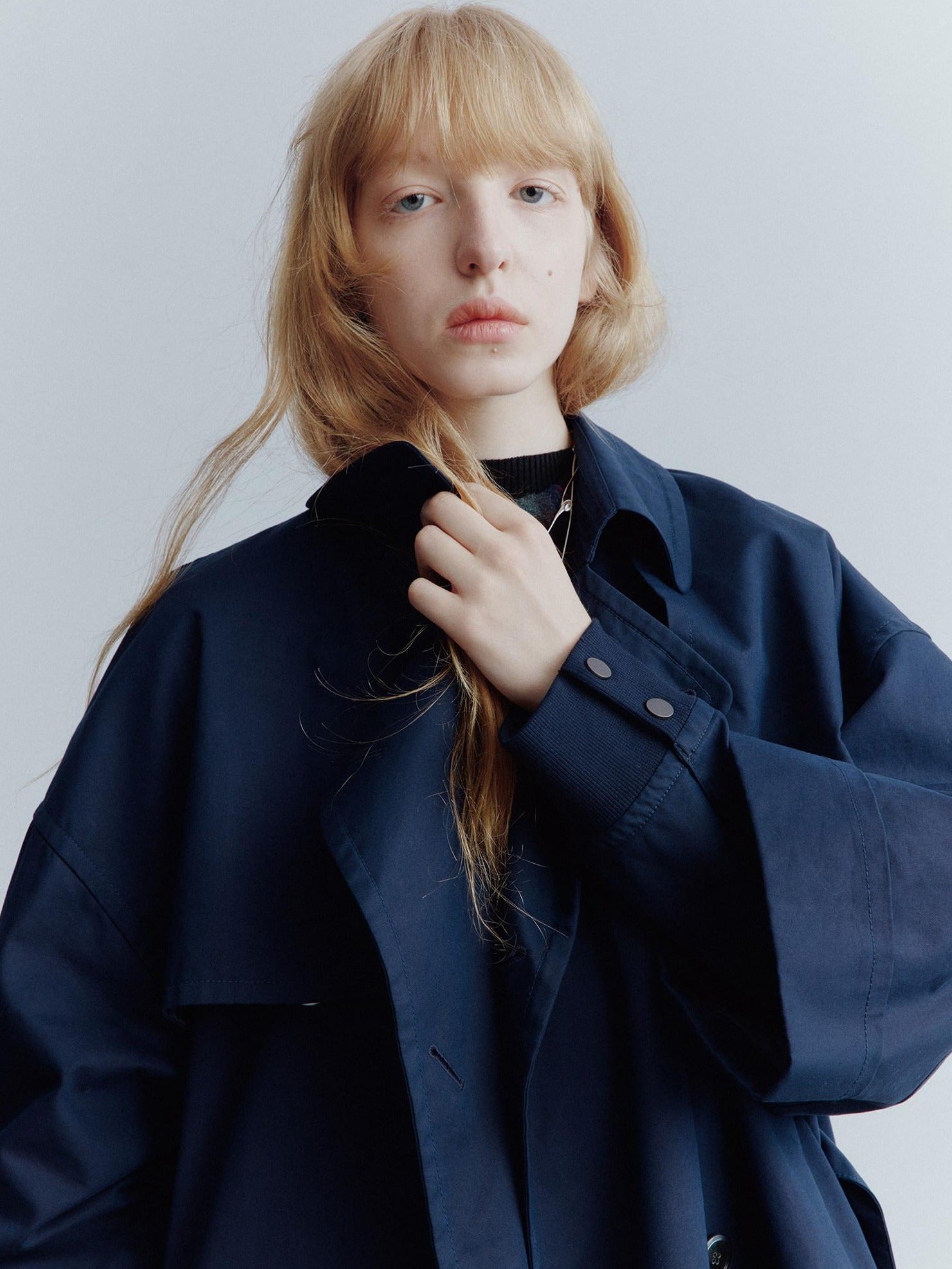 FUSSED Moonshadow Blue Longline Oversized Street Notched Lapel Single Breasted Coat