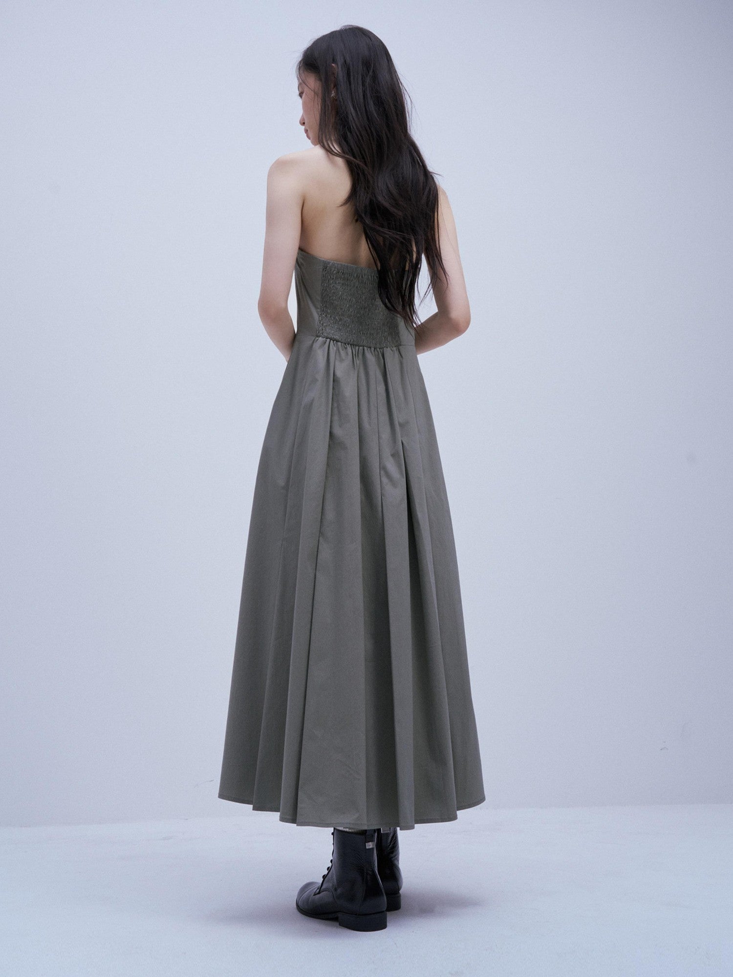 FUSSED Moss Green Asymmetrical Crinkled Pleats Women&
