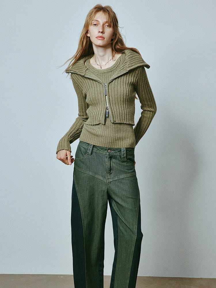 FUSSED_Mustard_Slim_Zip_Cropped_Vest_And_Jacket_Women&