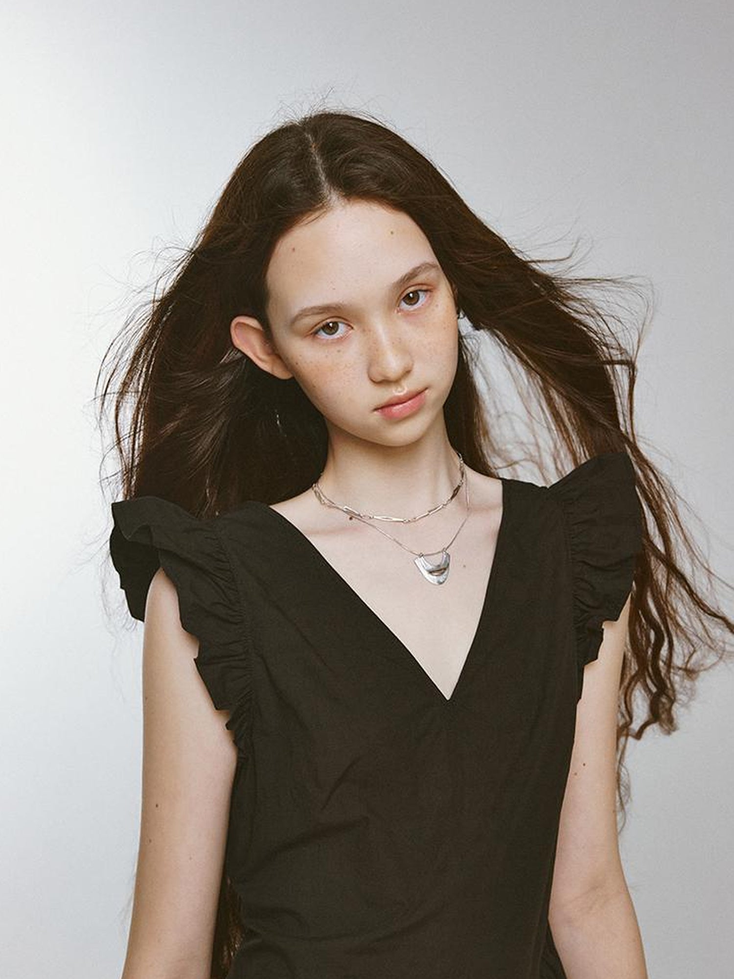 FUSSED Mysterious Waltz Black V-Neck Flounced Hem Dress