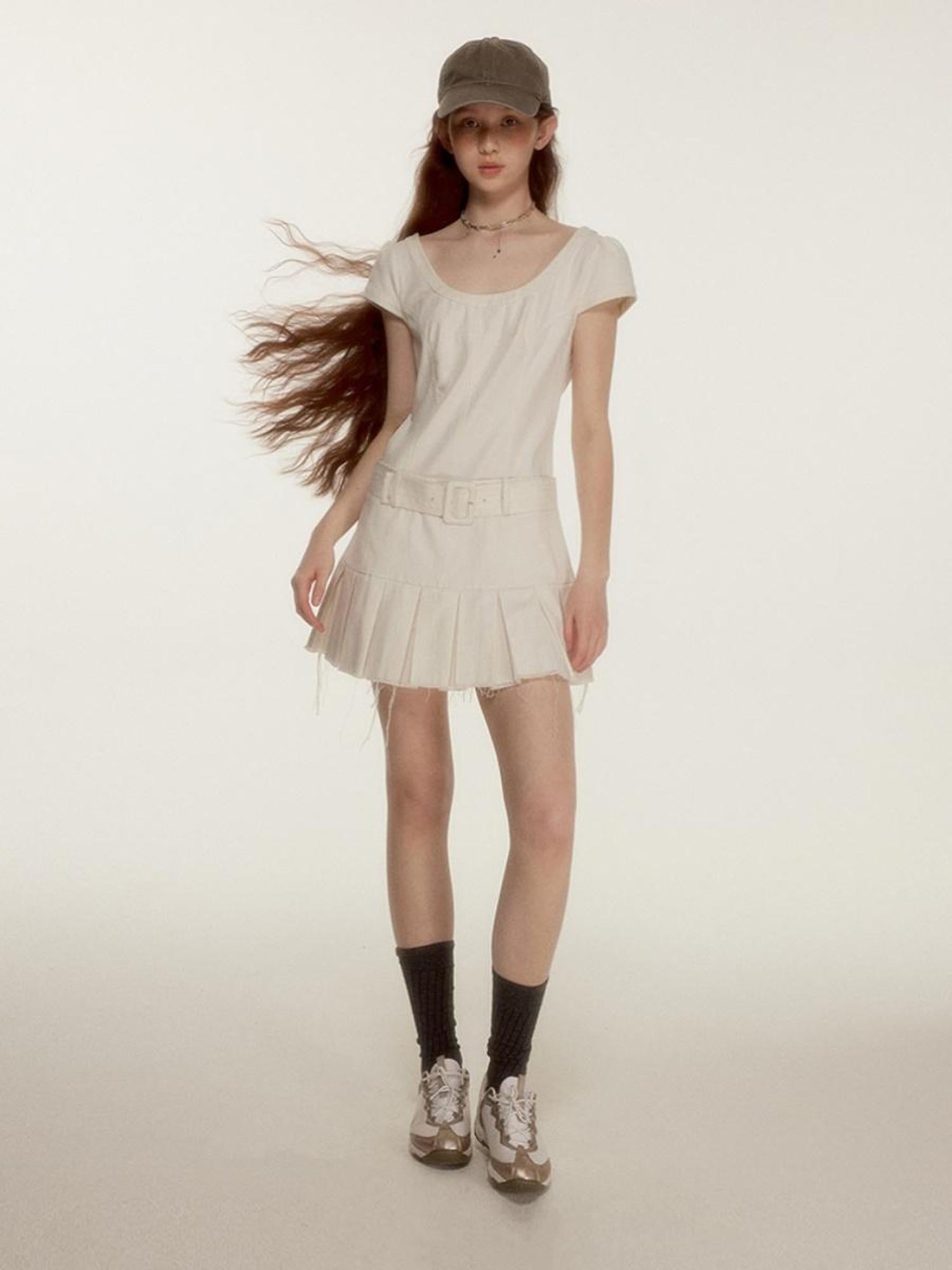 FUSSED Noisy White Heavy Quilting Raw Hem Denim Dress