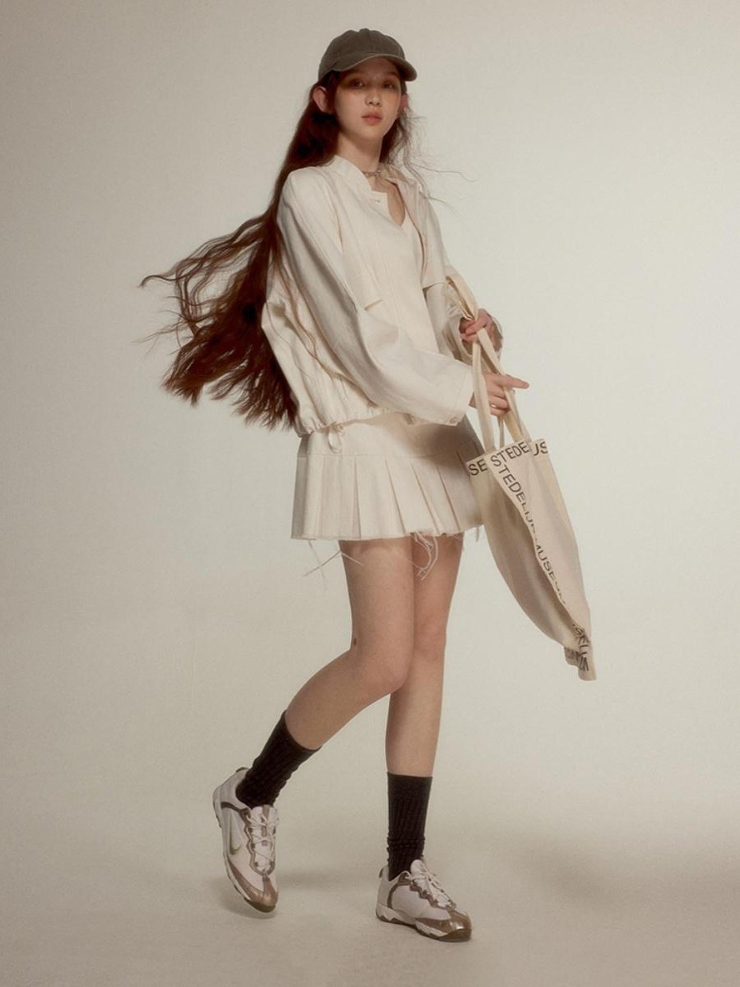 FUSSED Noisy White Heavy Quilting Raw Hem Denim Dress