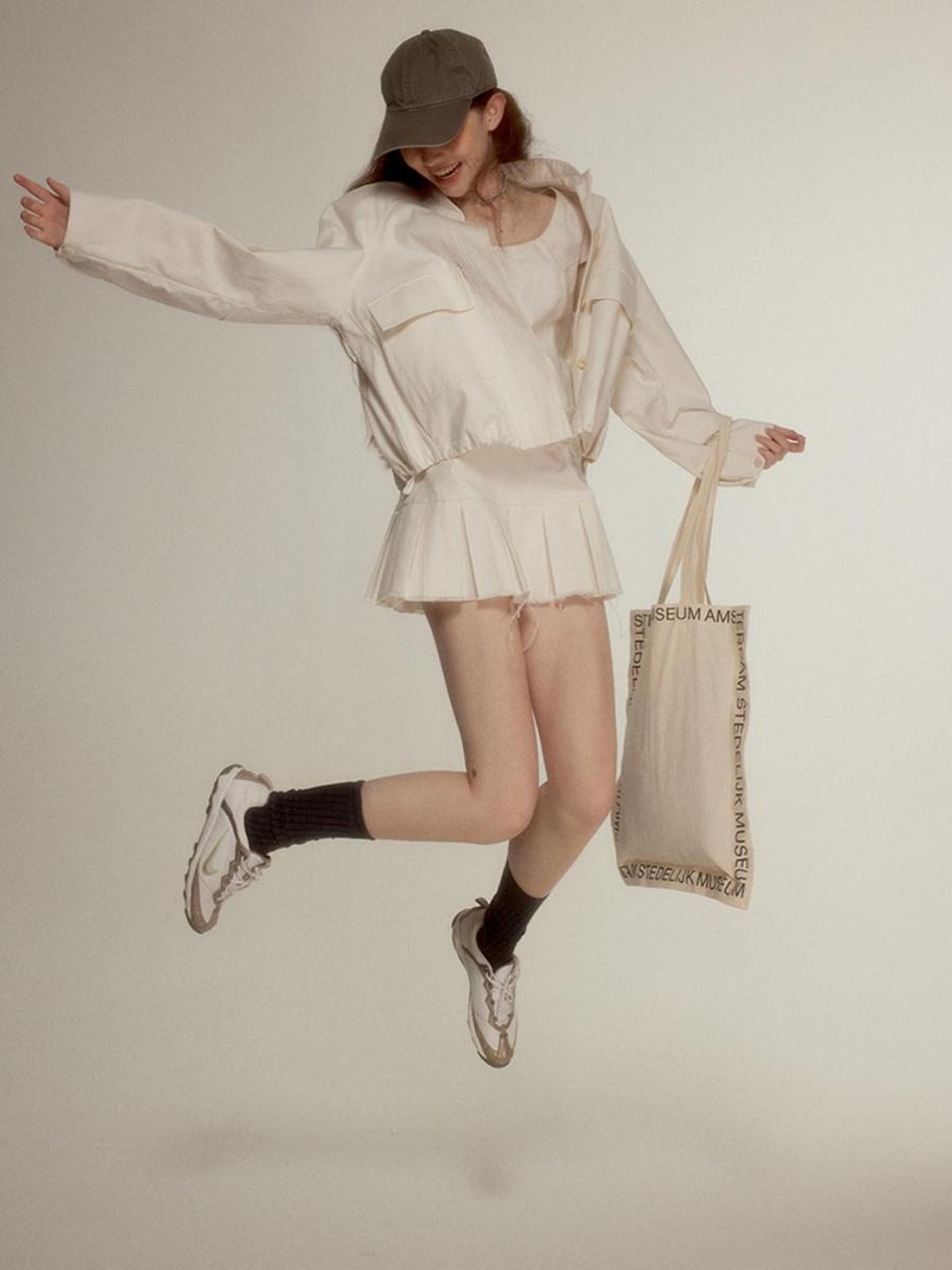 FUSSED Noisy White Heavy Quilting Raw Hem Denim Dress