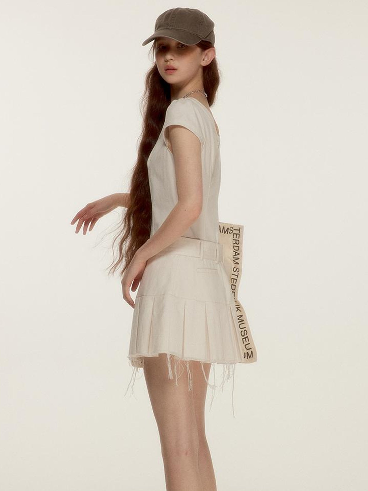 FUSSED Noisy White Heavy Quilting Raw Hem Denim Dress