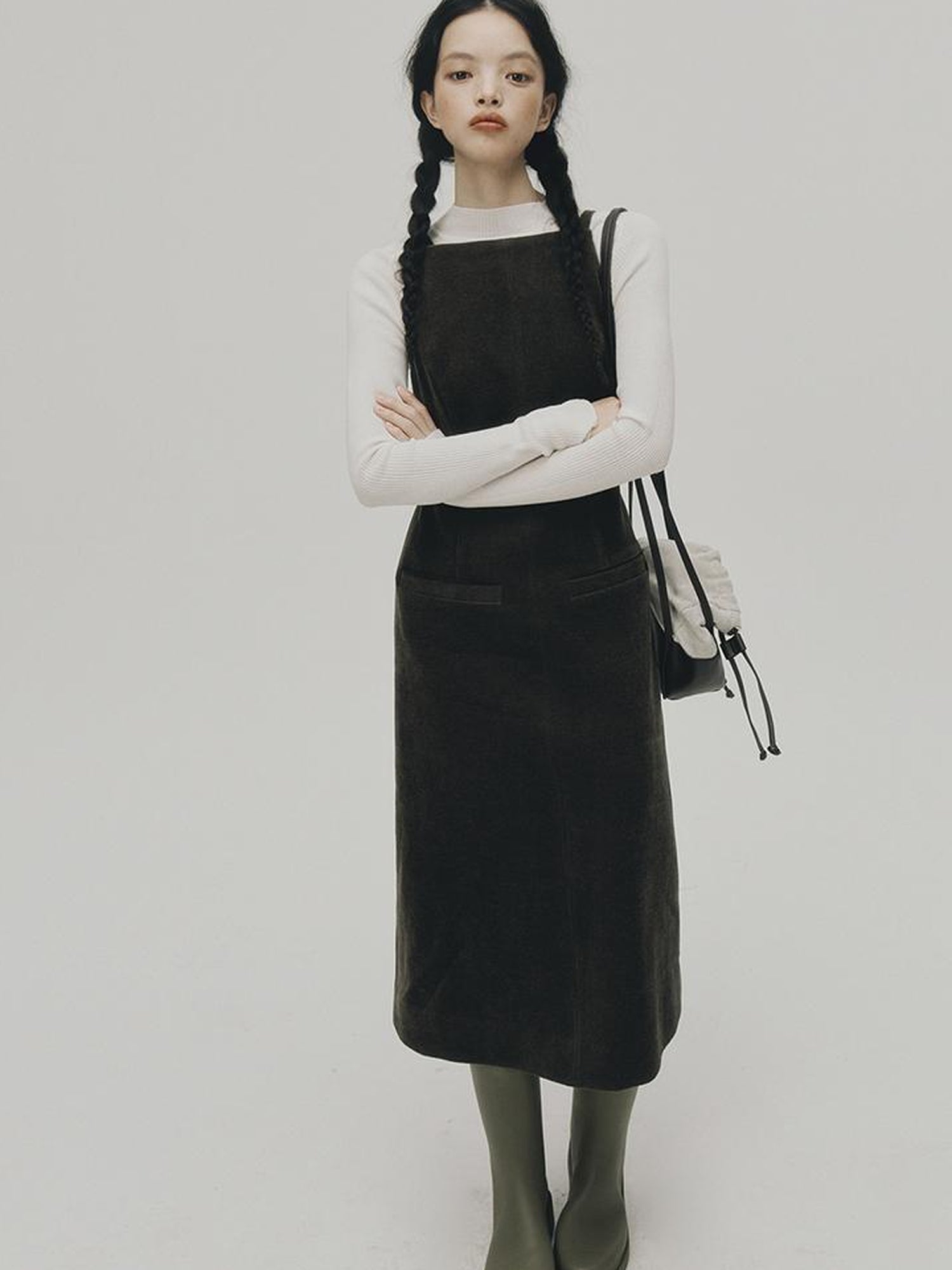 FUSSED Norwegian Forest Wood Velvet Pine Green Long Dress