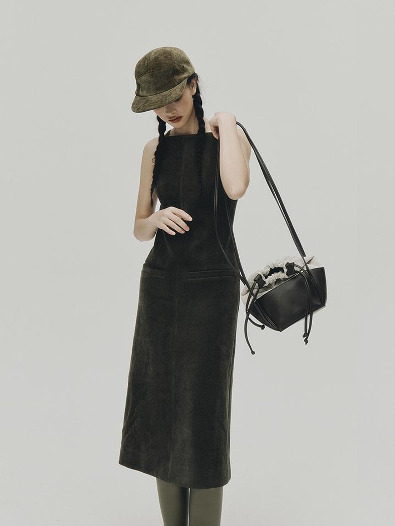 FUSSED Norwegian Forest Wood Velvet Pine Green Long Dress