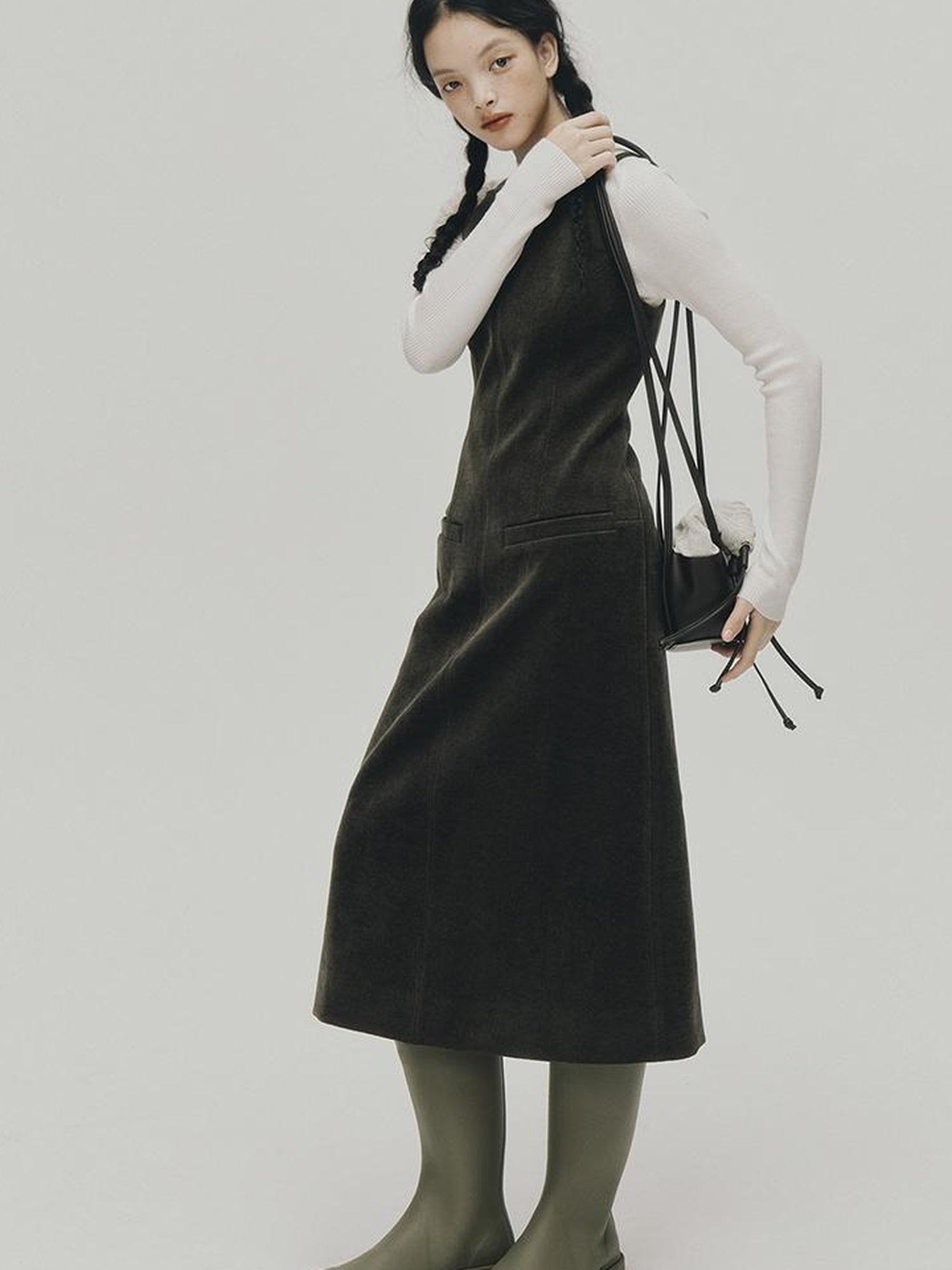 FUSSED Norwegian Forest Wood Velvet Pine Green Long Dress