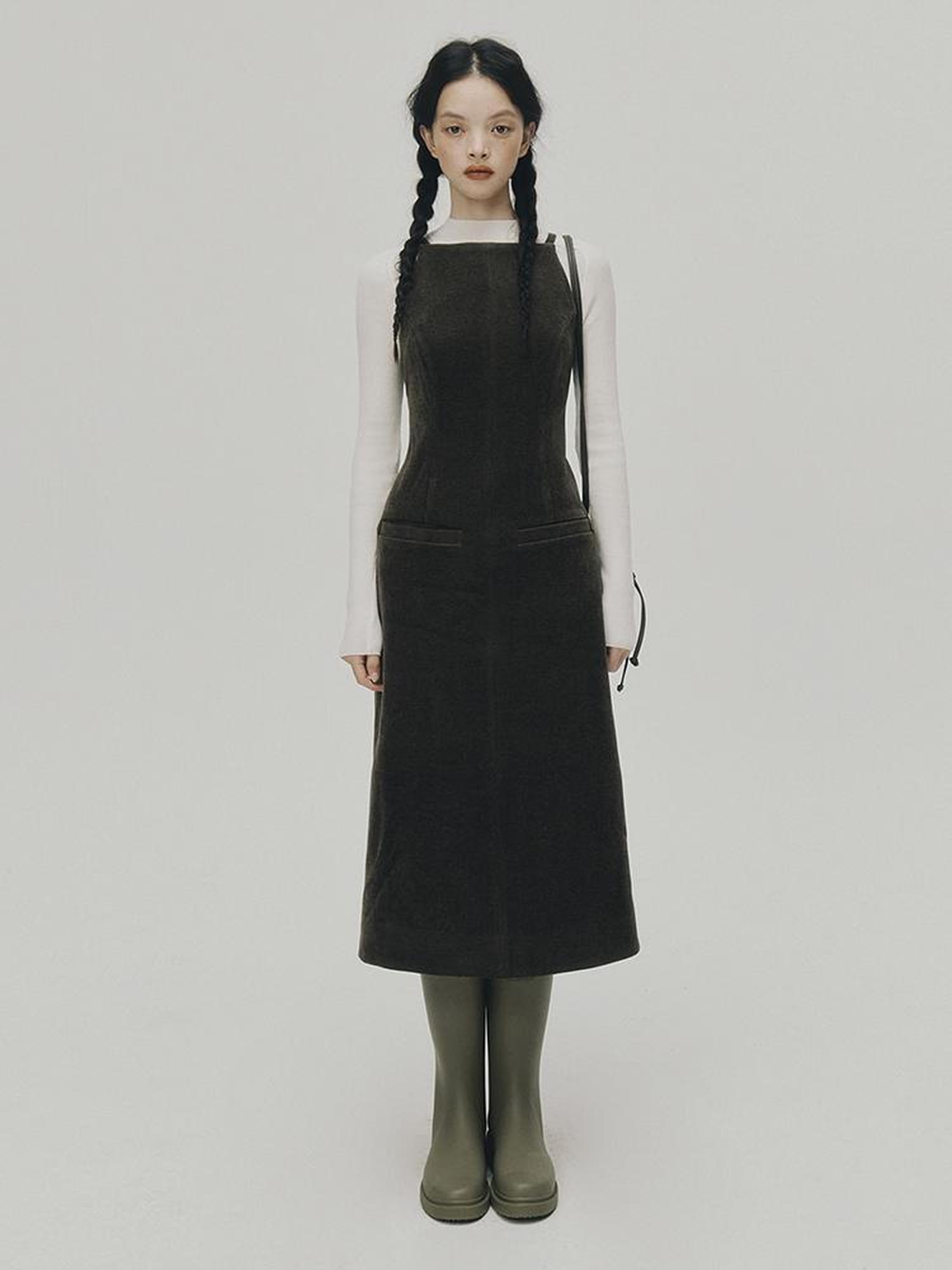 FUSSED Norwegian Forest Wood Velvet Pine Green Long Dress