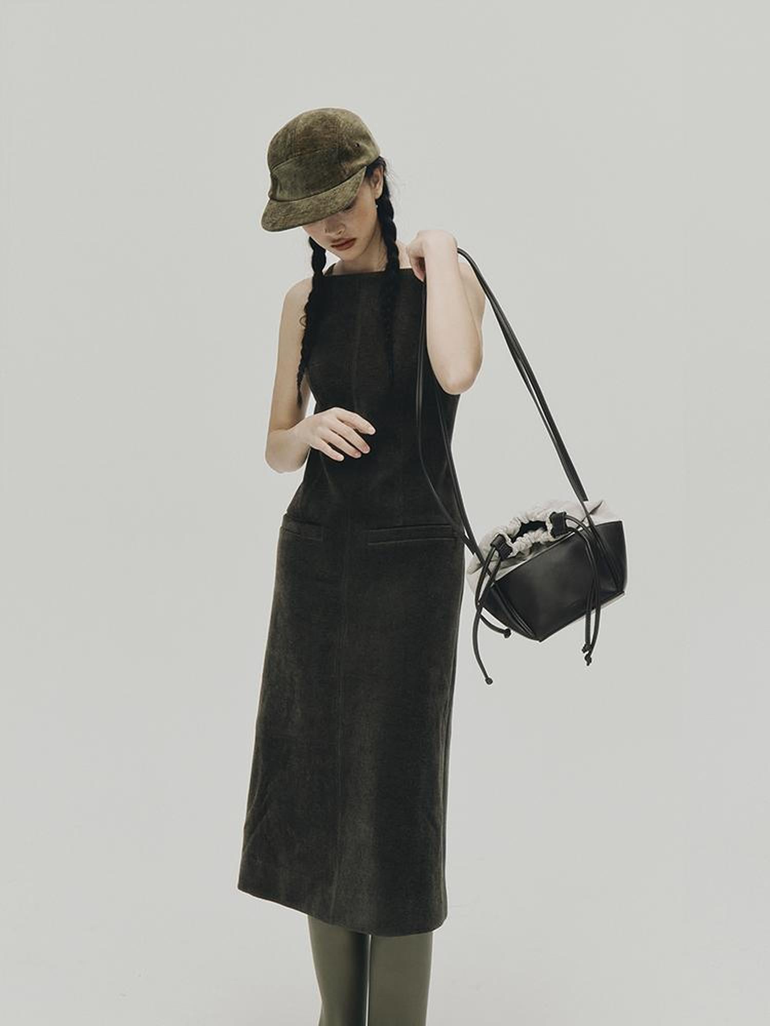 FUSSED Norwegian Forest Wood Velvet Pine Green Long Dress
