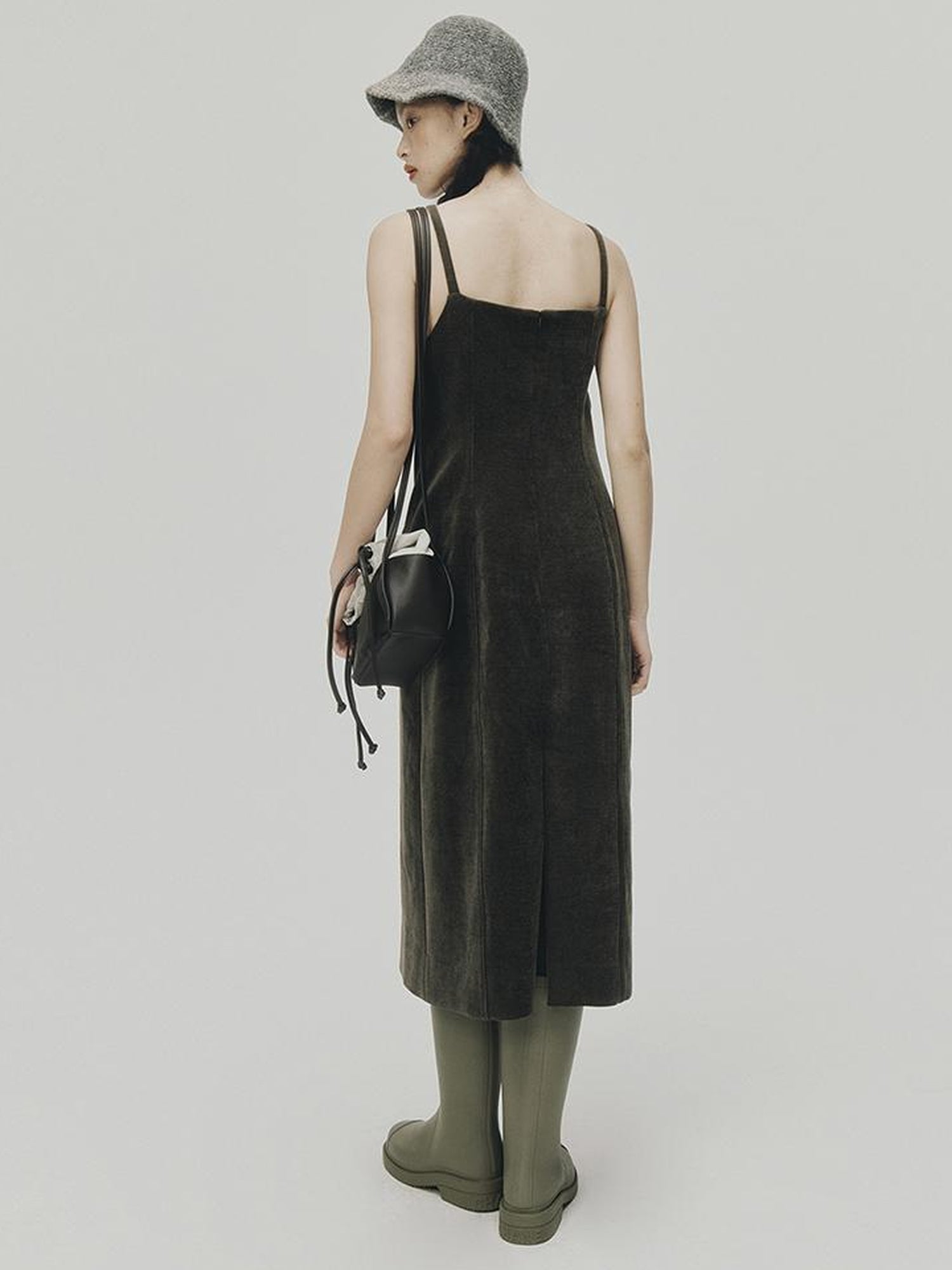 FUSSED Norwegian Forest Wood Velvet Pine Green Long Dress