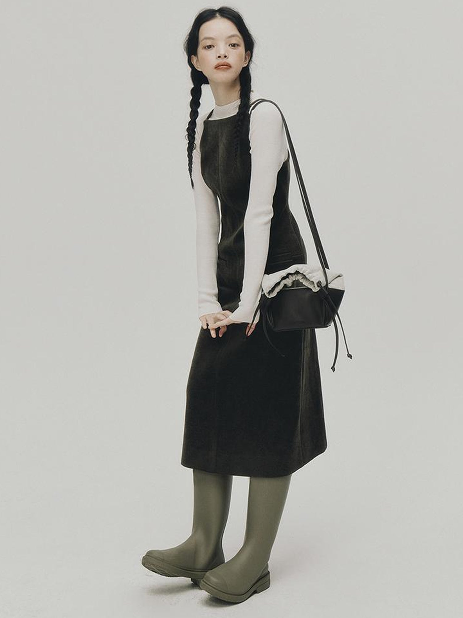 FUSSED Norwegian Forest Wood Velvet Pine Green Long Dress