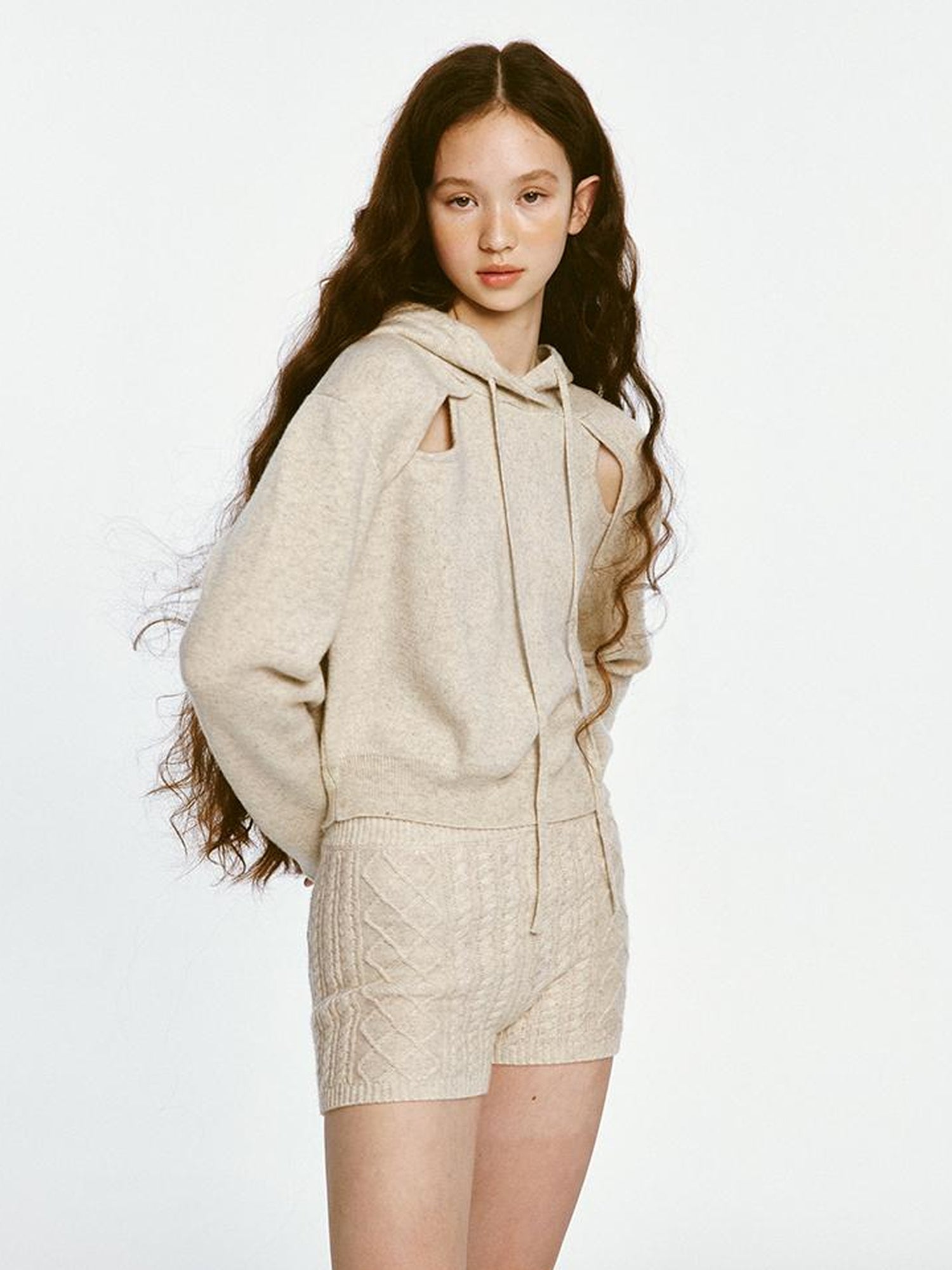 FUSSED Oatmeal Lamb Wool Sporty Hoodie And Shorts Set