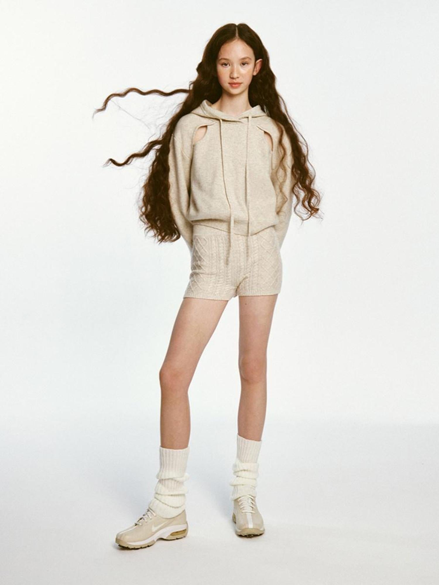 FUSSED Oatmeal Lamb Wool Sporty Hoodie And Shorts Set