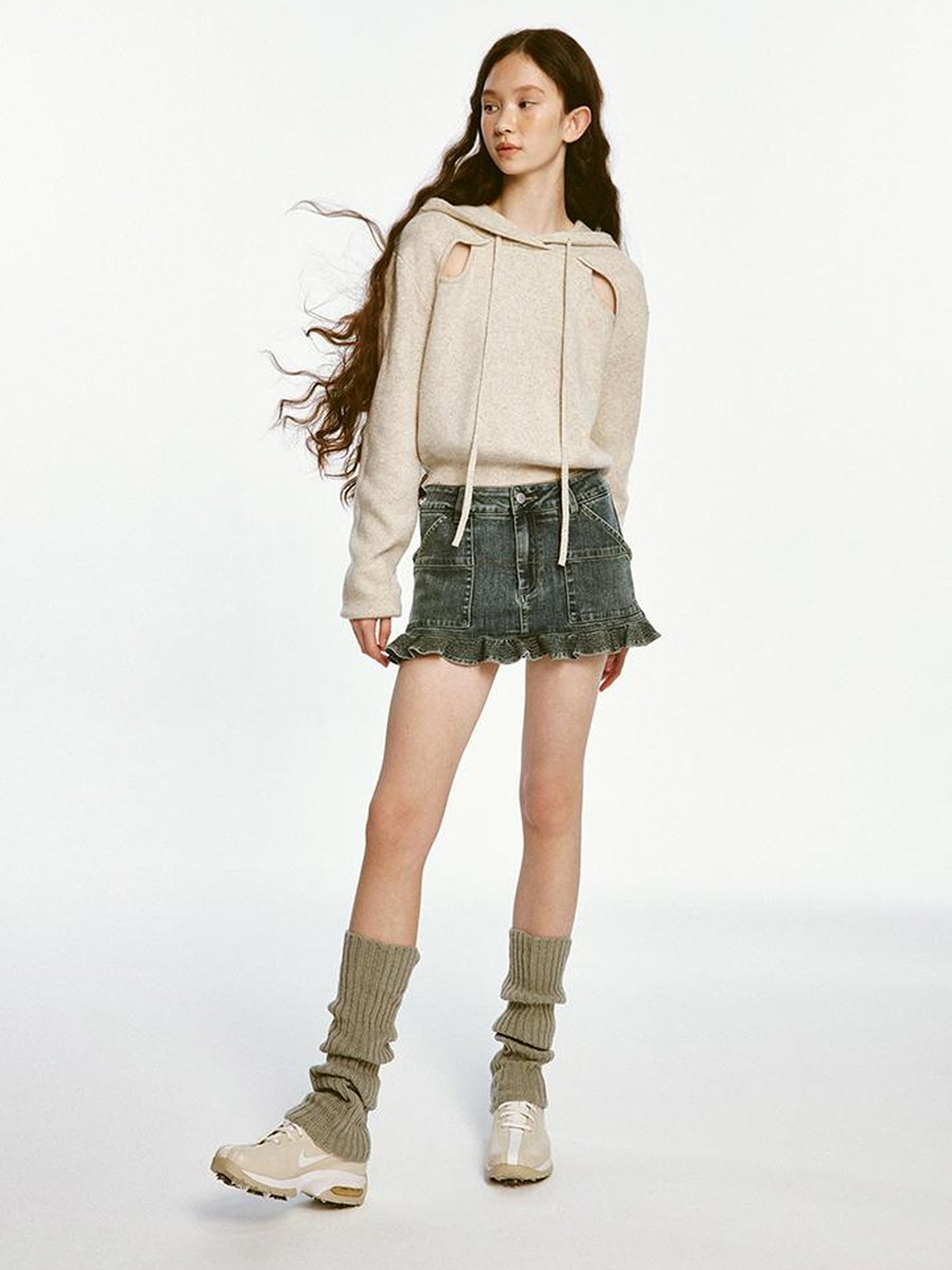 FUSSED Oatmeal Lamb Wool Sporty Hoodie And Shorts Set