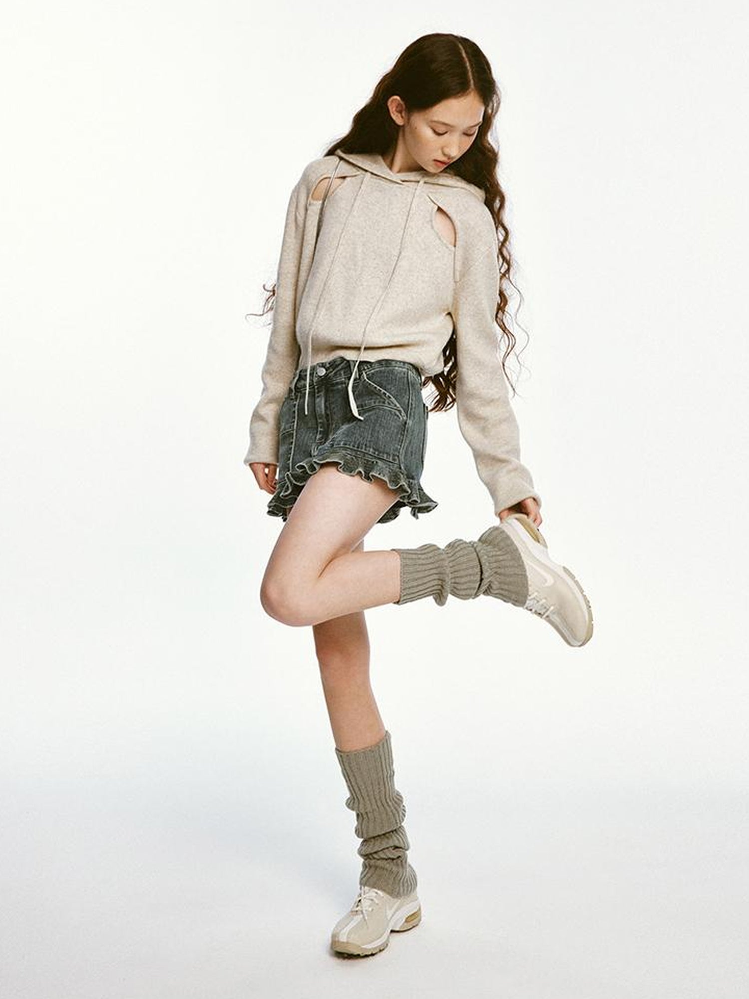 FUSSED Oatmeal Lamb Wool Sporty Hoodie And Shorts Set