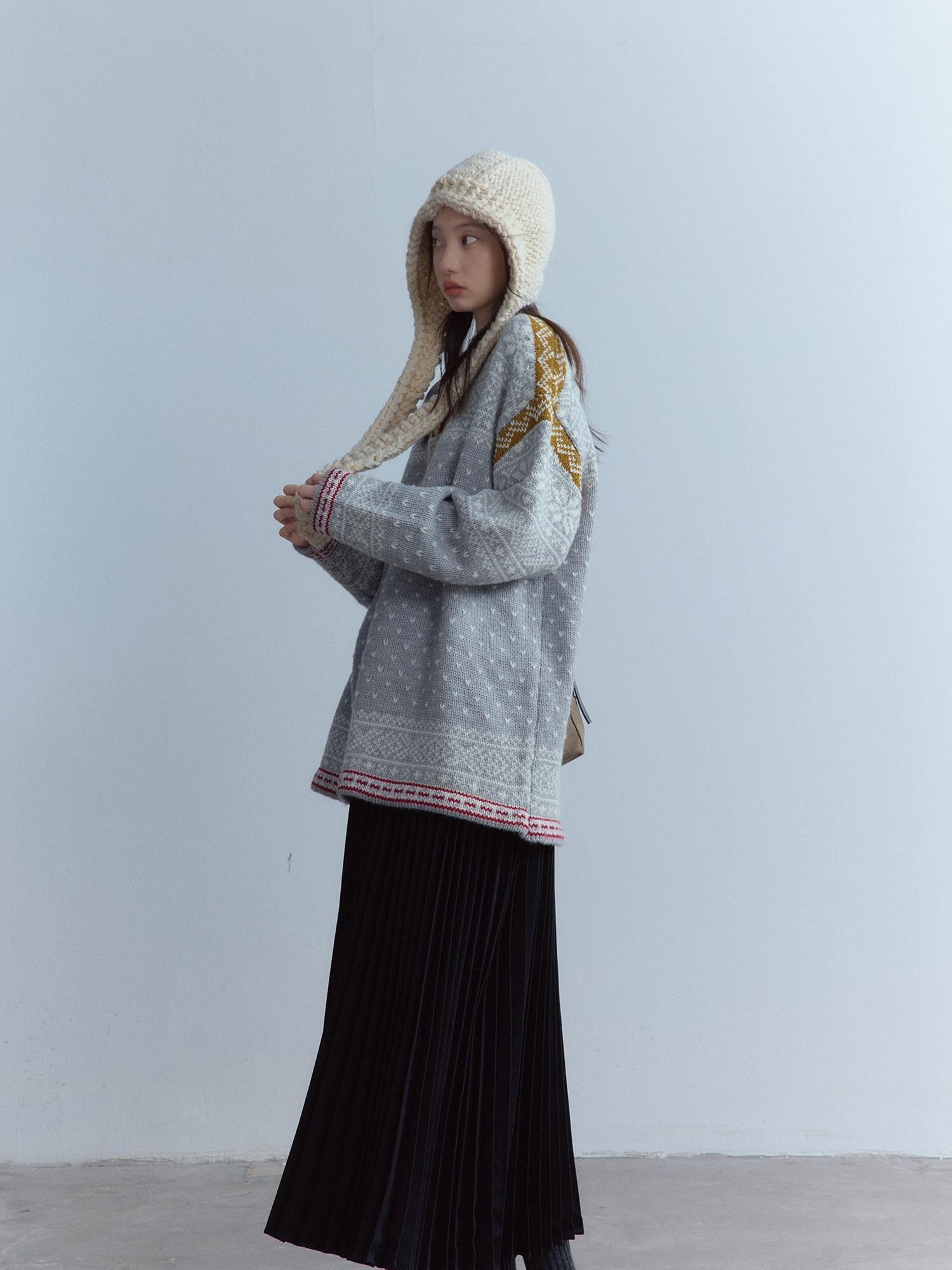 FUSSED Oatmeal Nordic Chunky Rib Knit Ear Cover Women&