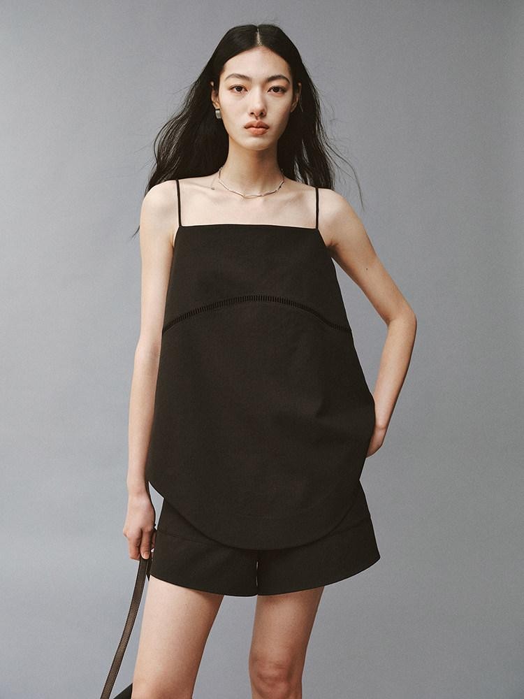 FUSSED Obsidian Black Cutout Panel Square Neck Women&