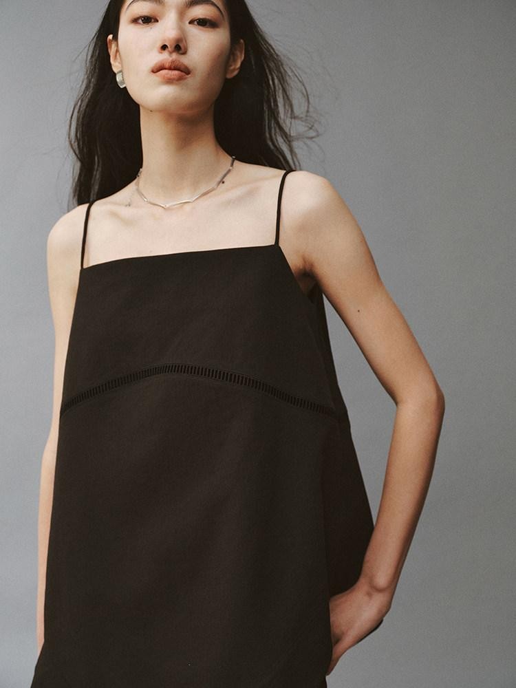 FUSSED Obsidian Black Cutout Panel Square Neck Women&