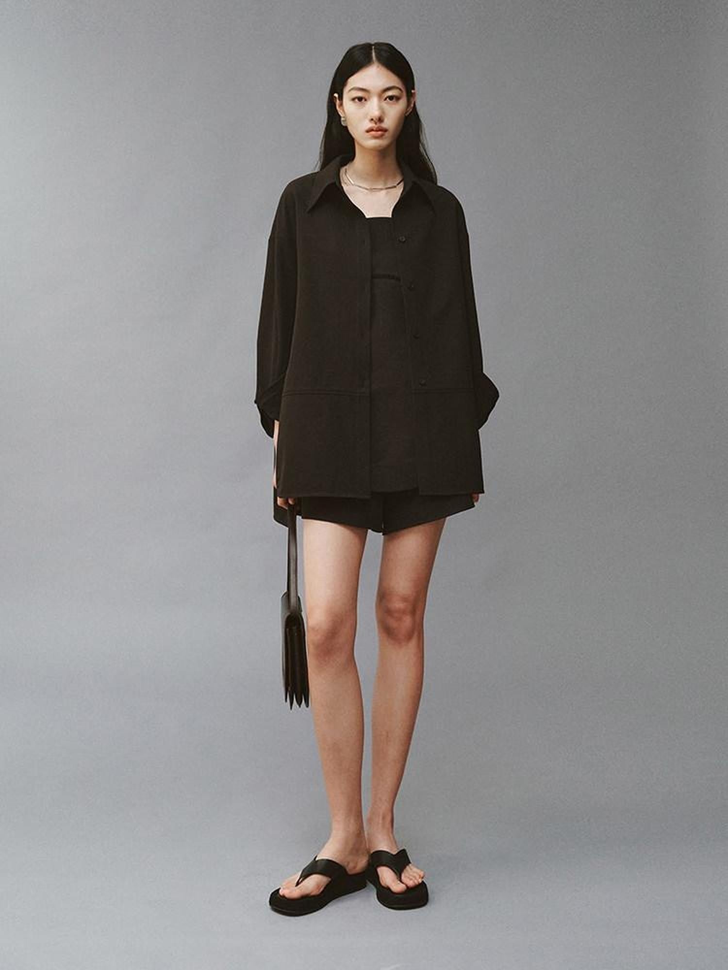 FUSSED Obsidian Black Cutout Panel Square Neck Women&
