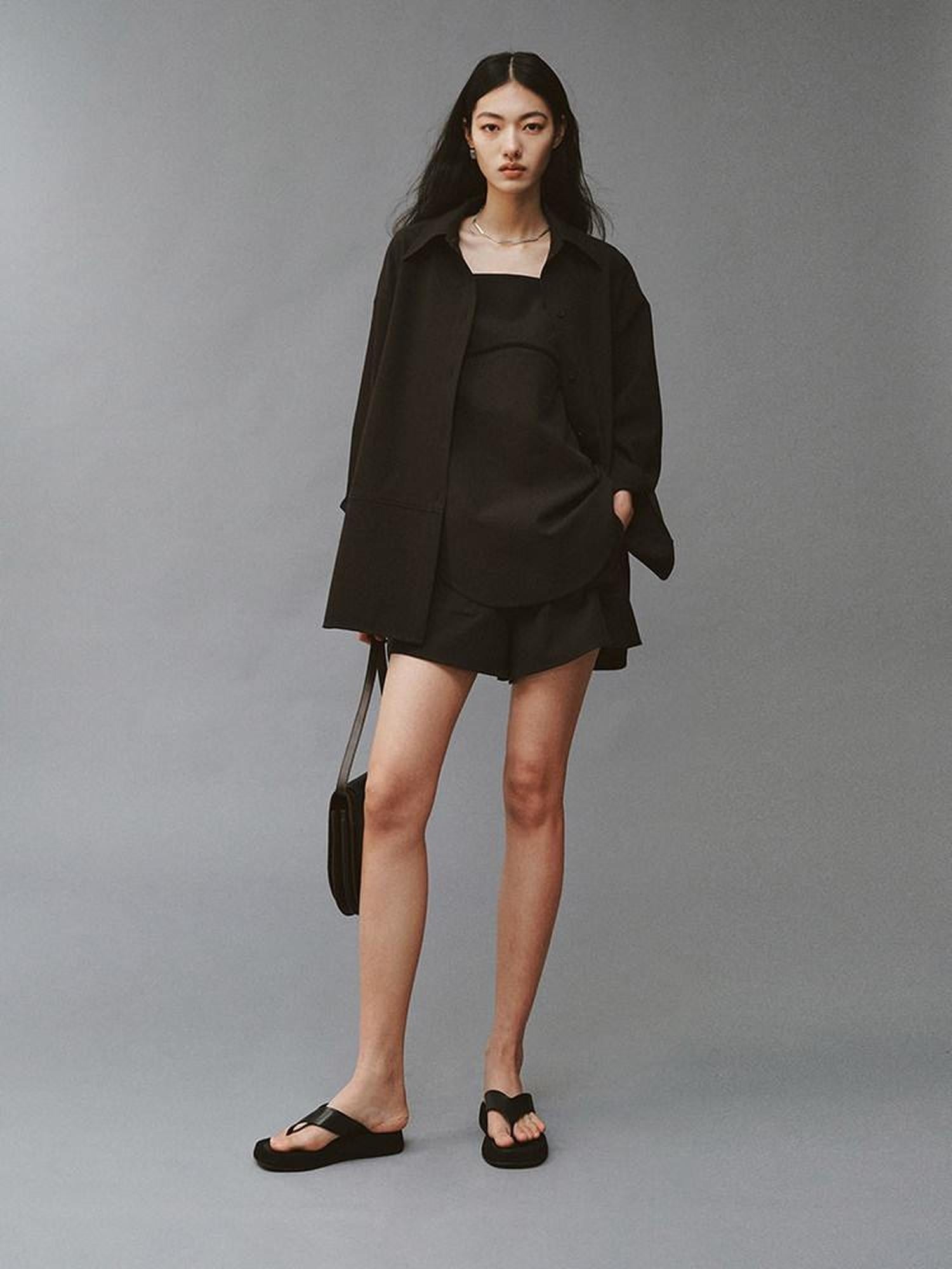 FUSSED Obsidian Black Cutout Panel Square Neck Women&