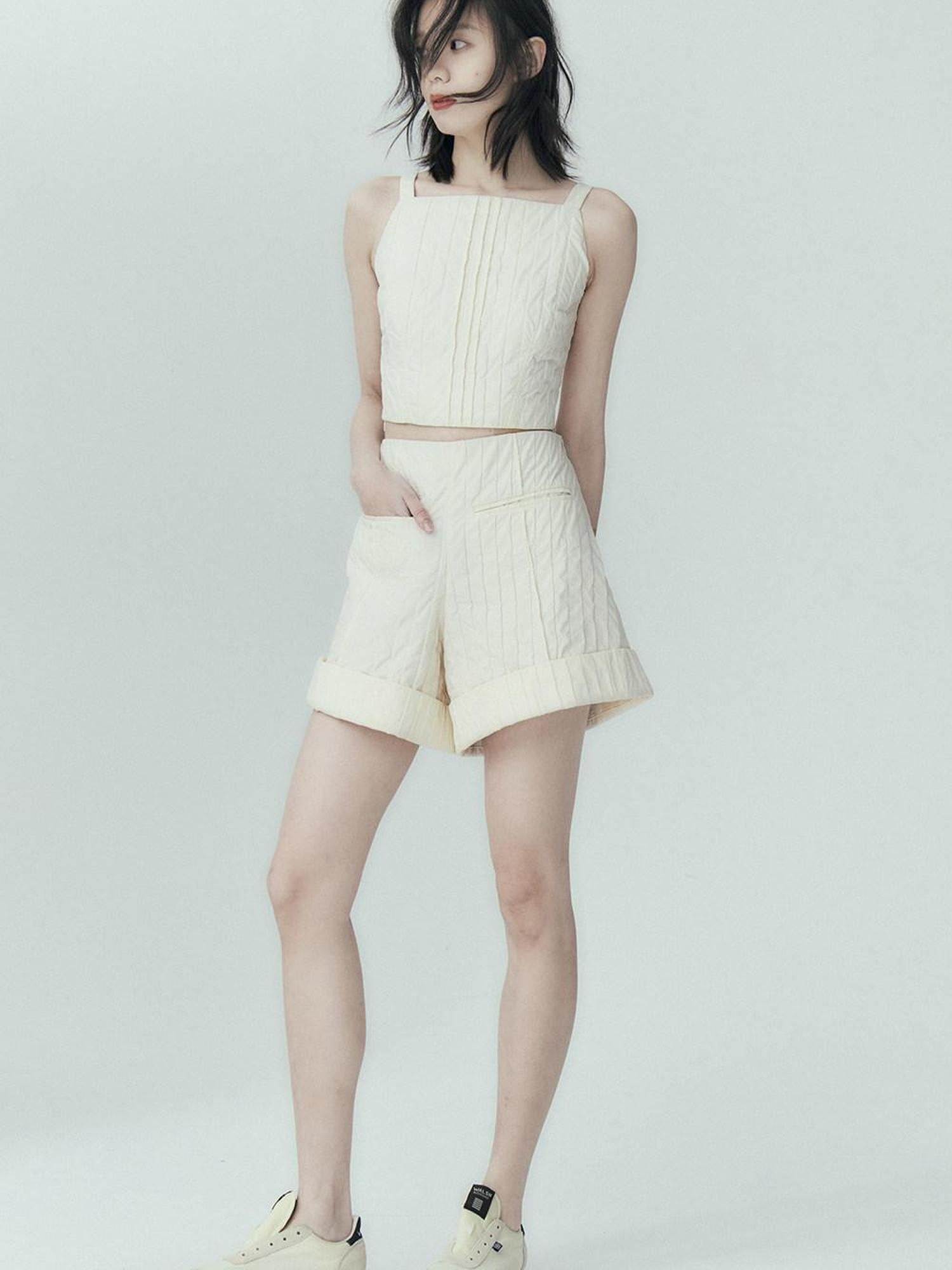 FUSSED Off White Pleated Texture Women&