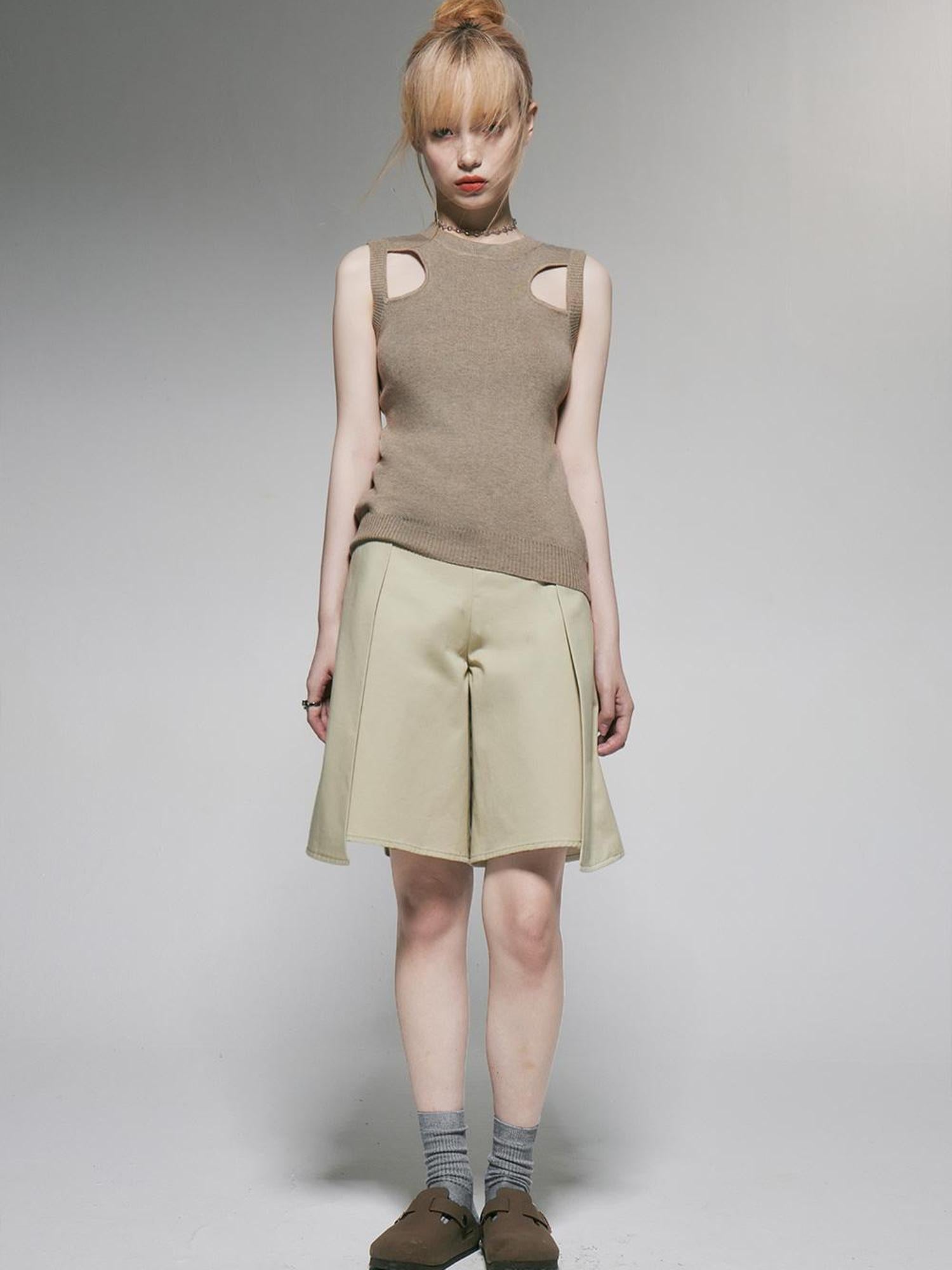 FUSSED Organic Cotton Khaki Folded Hem Wide Leg Shorts