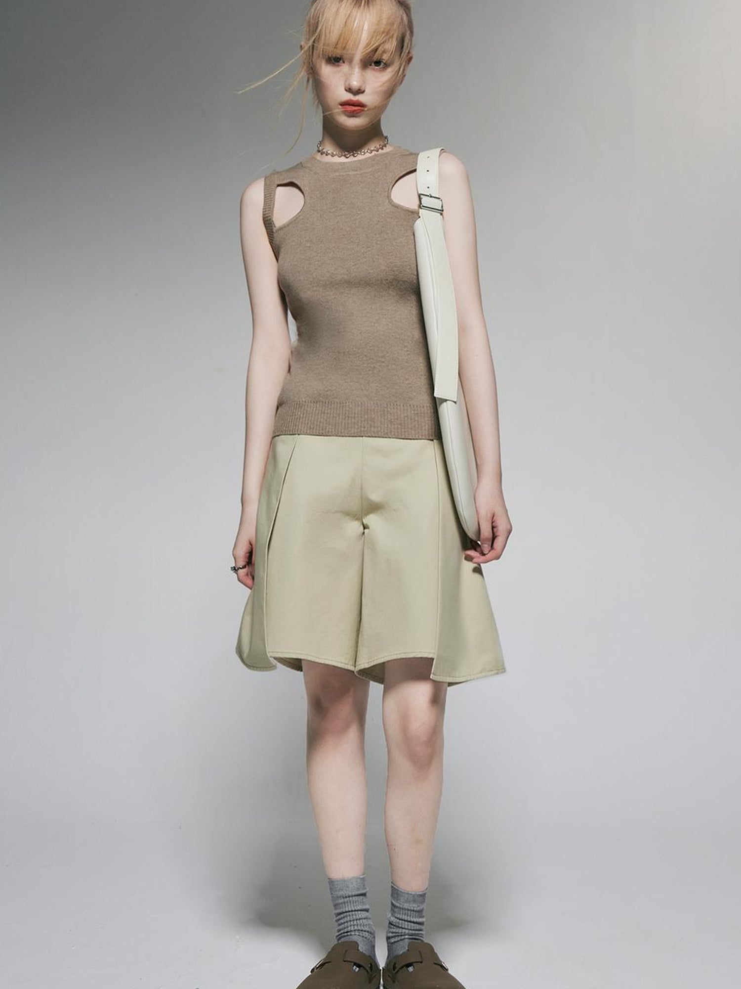 FUSSED Organic Cotton Khaki Folded Hem Wide Leg Shorts