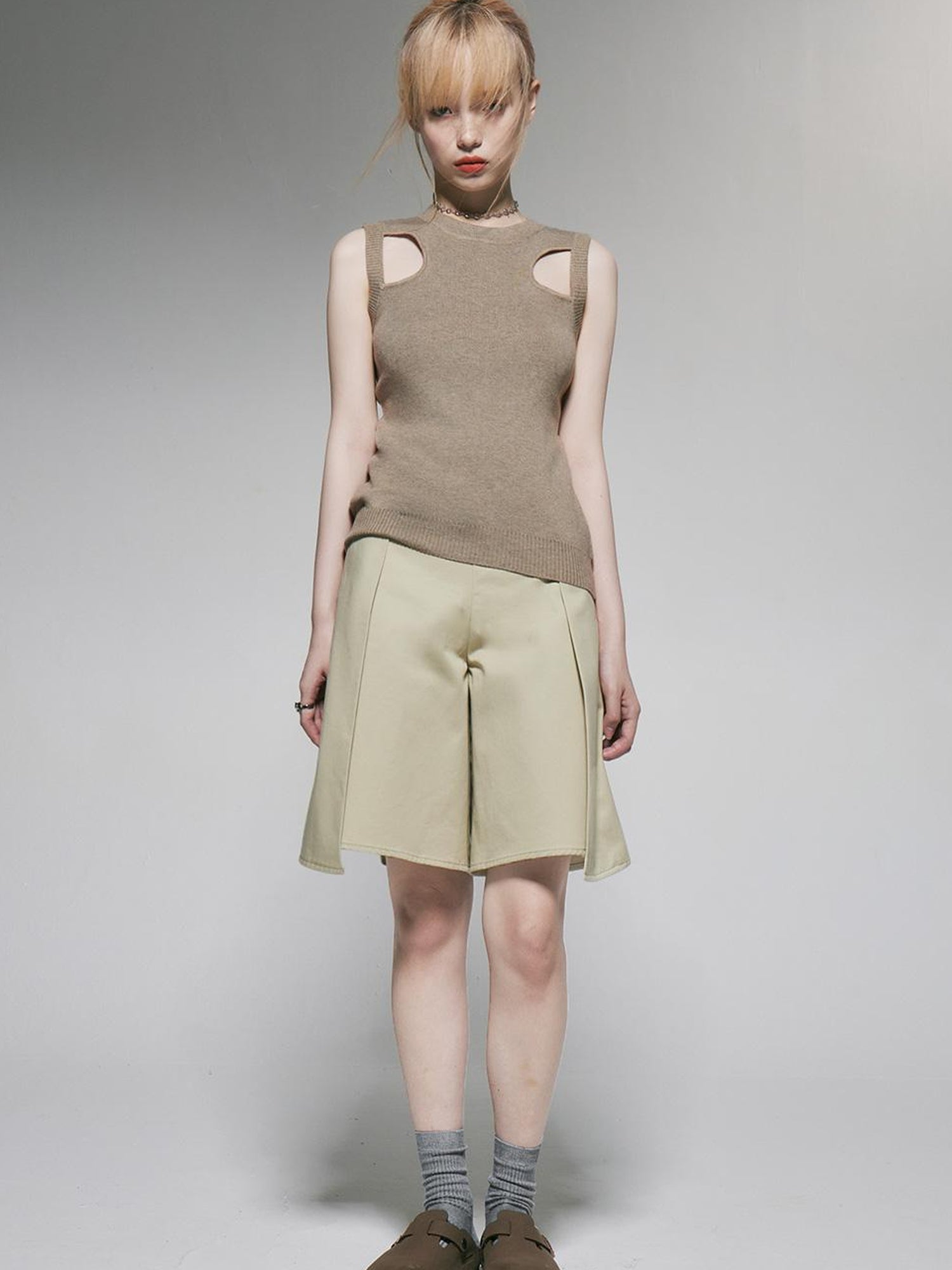 FUSSED Organic Cotton Khaki Folded Hem Wide Leg Shorts