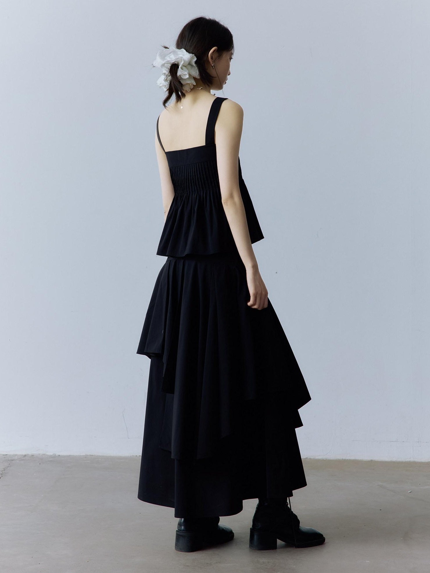 FUSSED Original Square Neck Loose Fit Cotton Cami Women Casual Black Midi Dresses